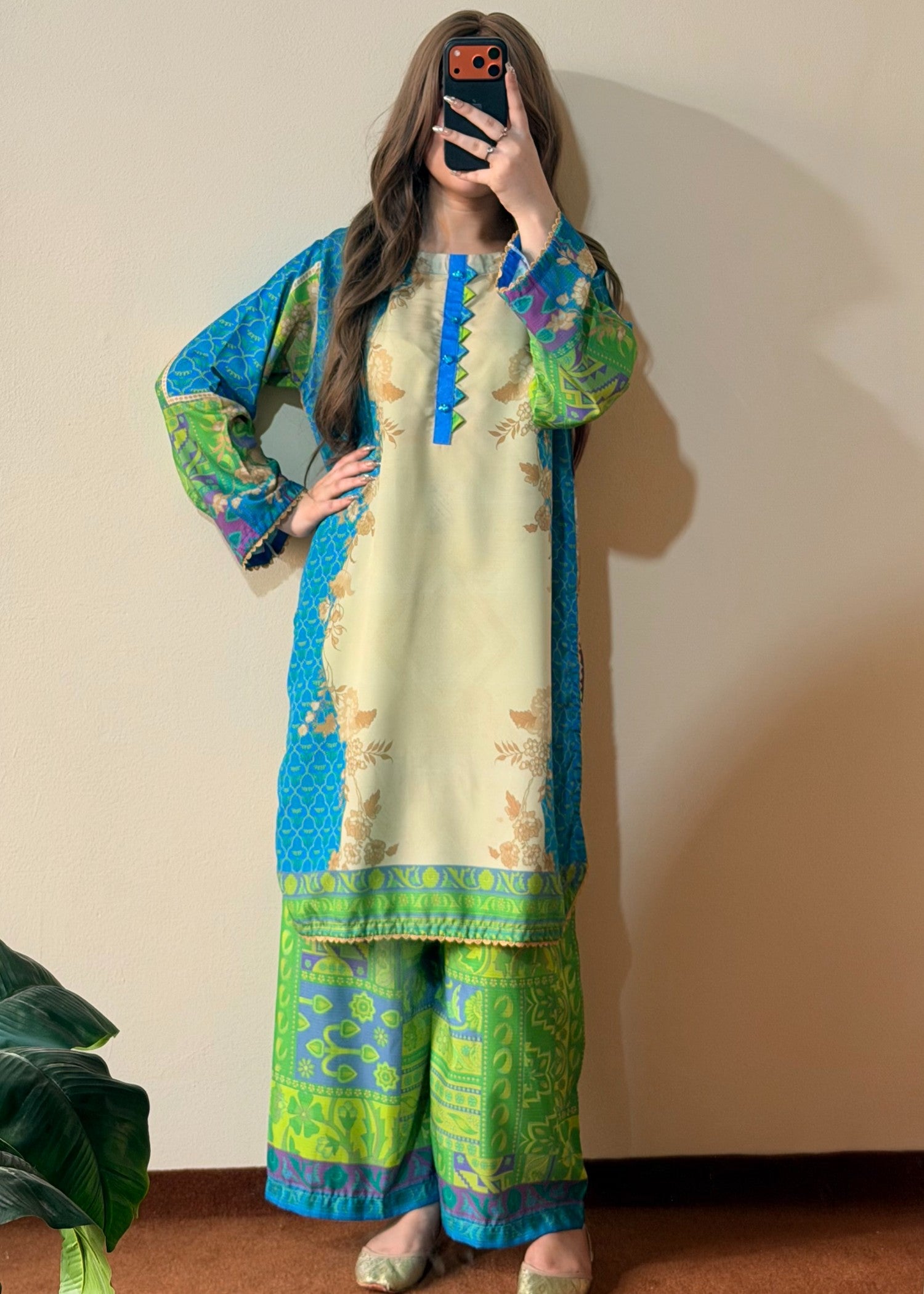 poly lawn Kurta Set in Multi