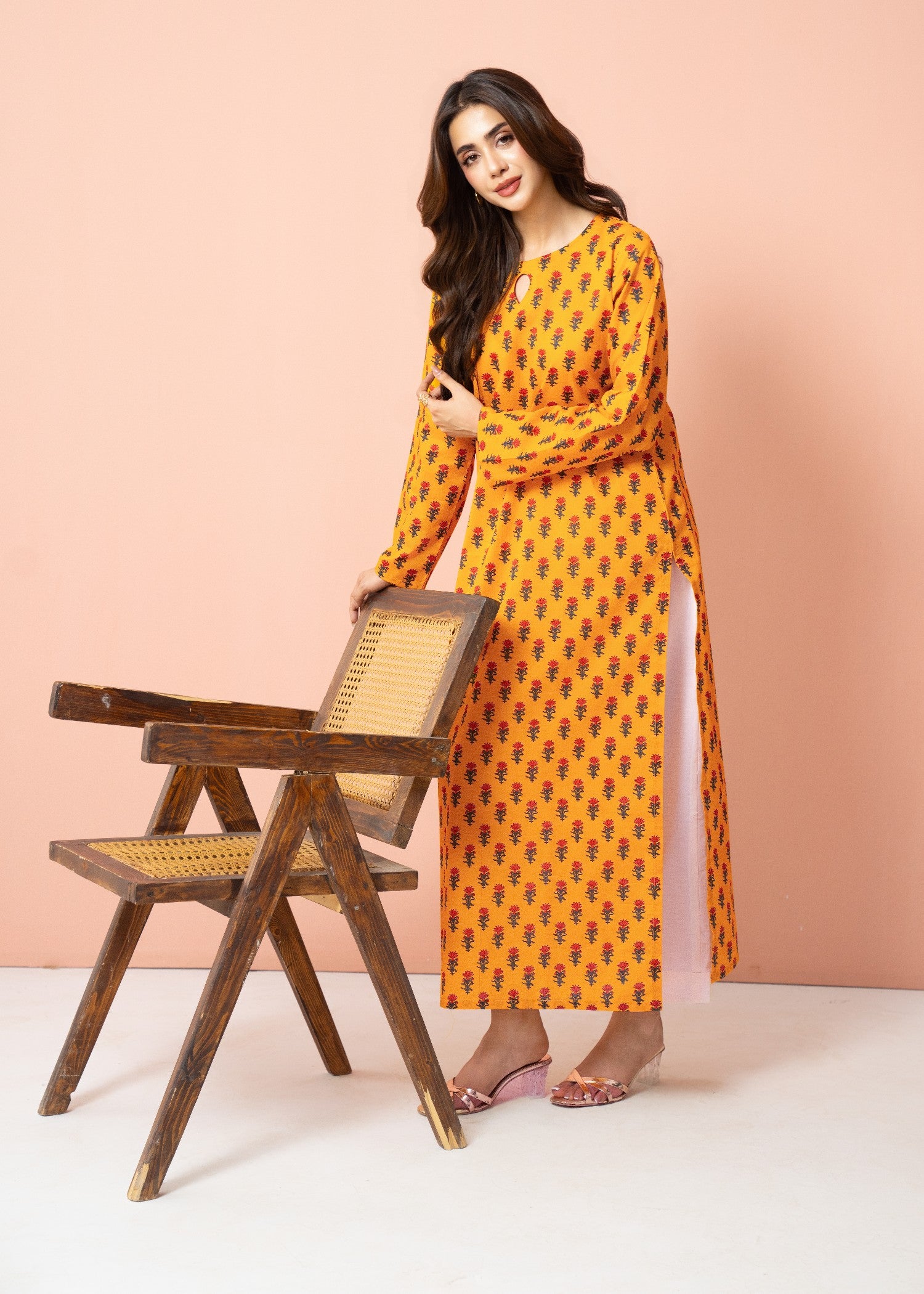 lawn cotton Kurta Set in Mustard