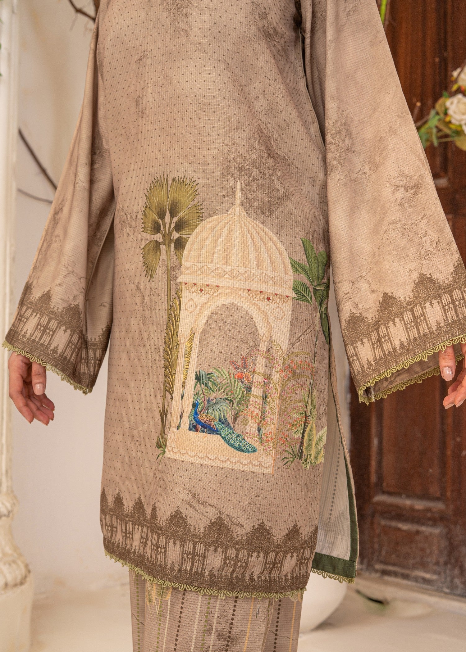 swiss lawn Kurta Set in Caramel brown