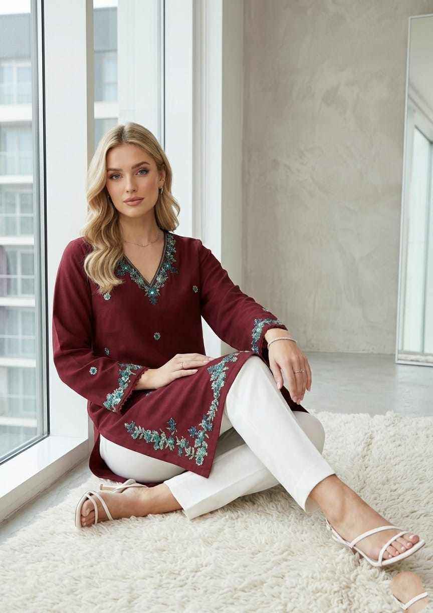 cotton Kurti in Maroon