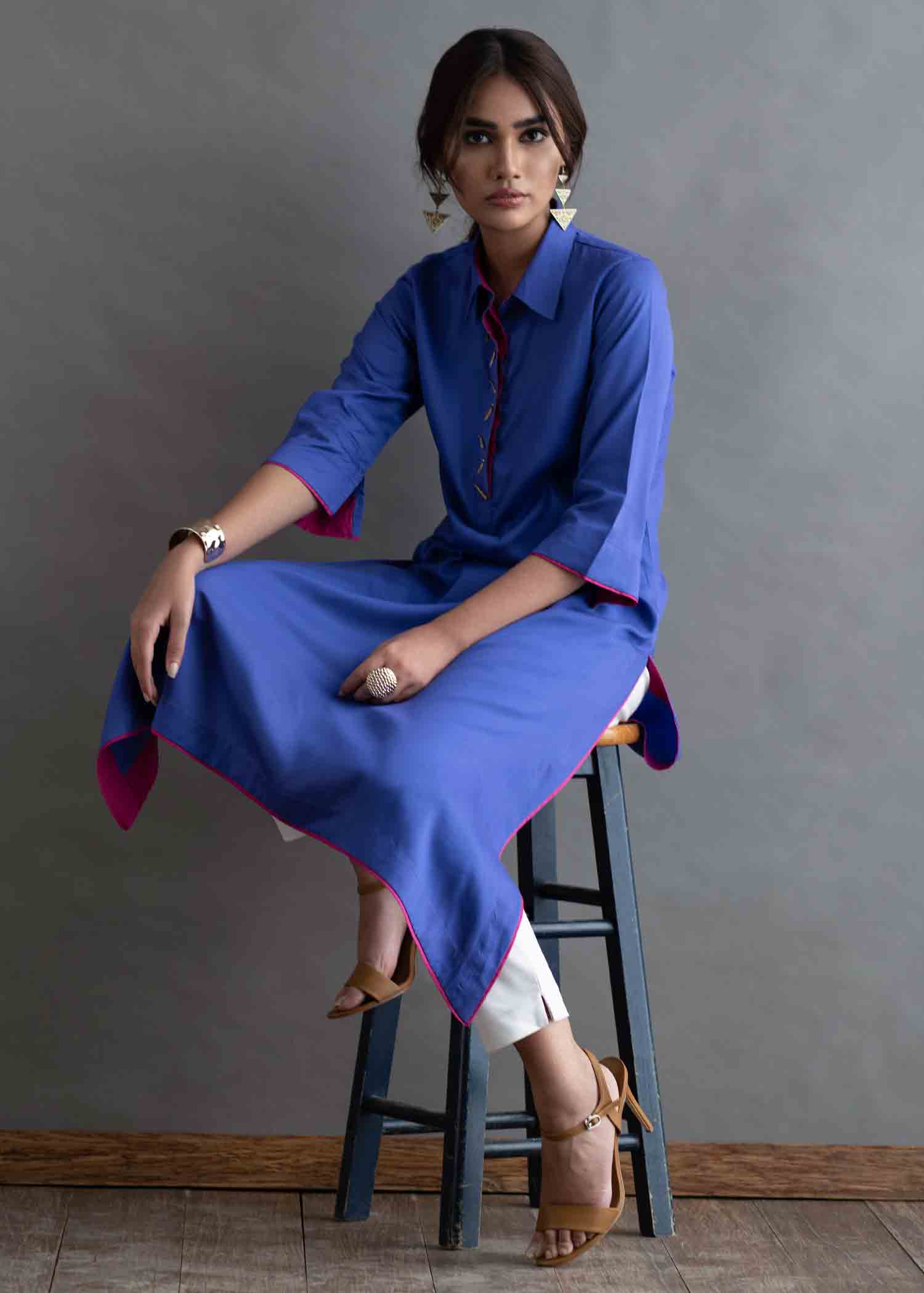 cotton satin Kurta Set in Purple