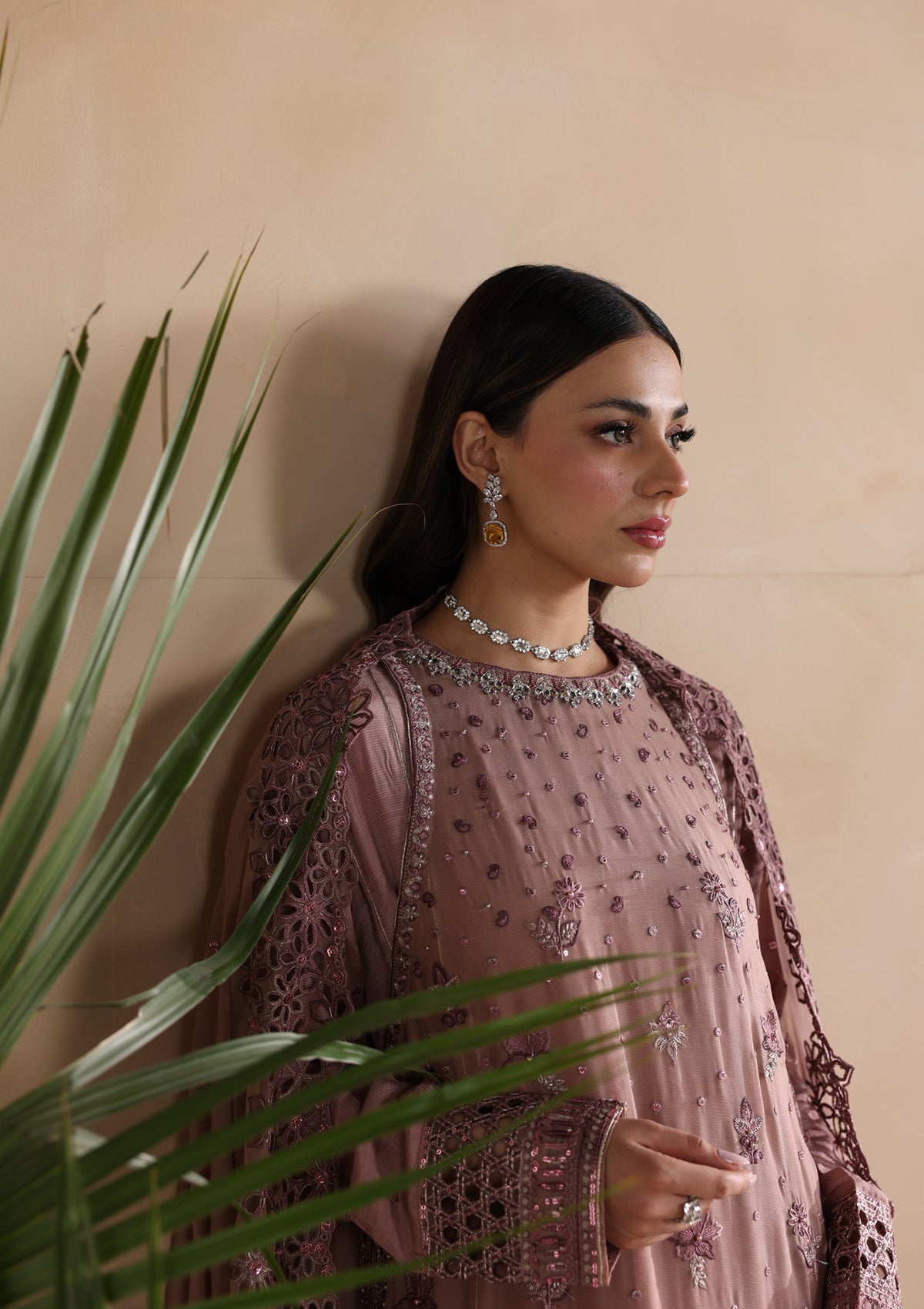chiffon Kurta Set in Mauve pink
