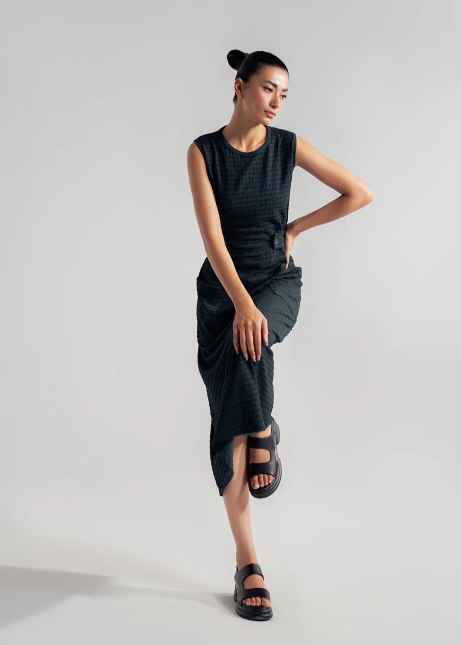 textured grip Dress in Aegean blue