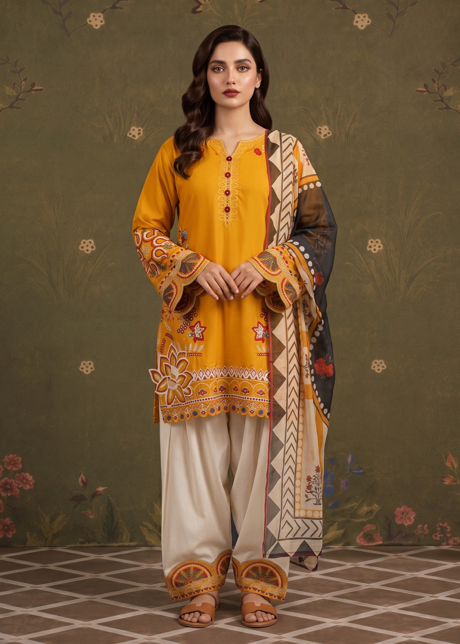 cambric cotton Kurta Set in Honey