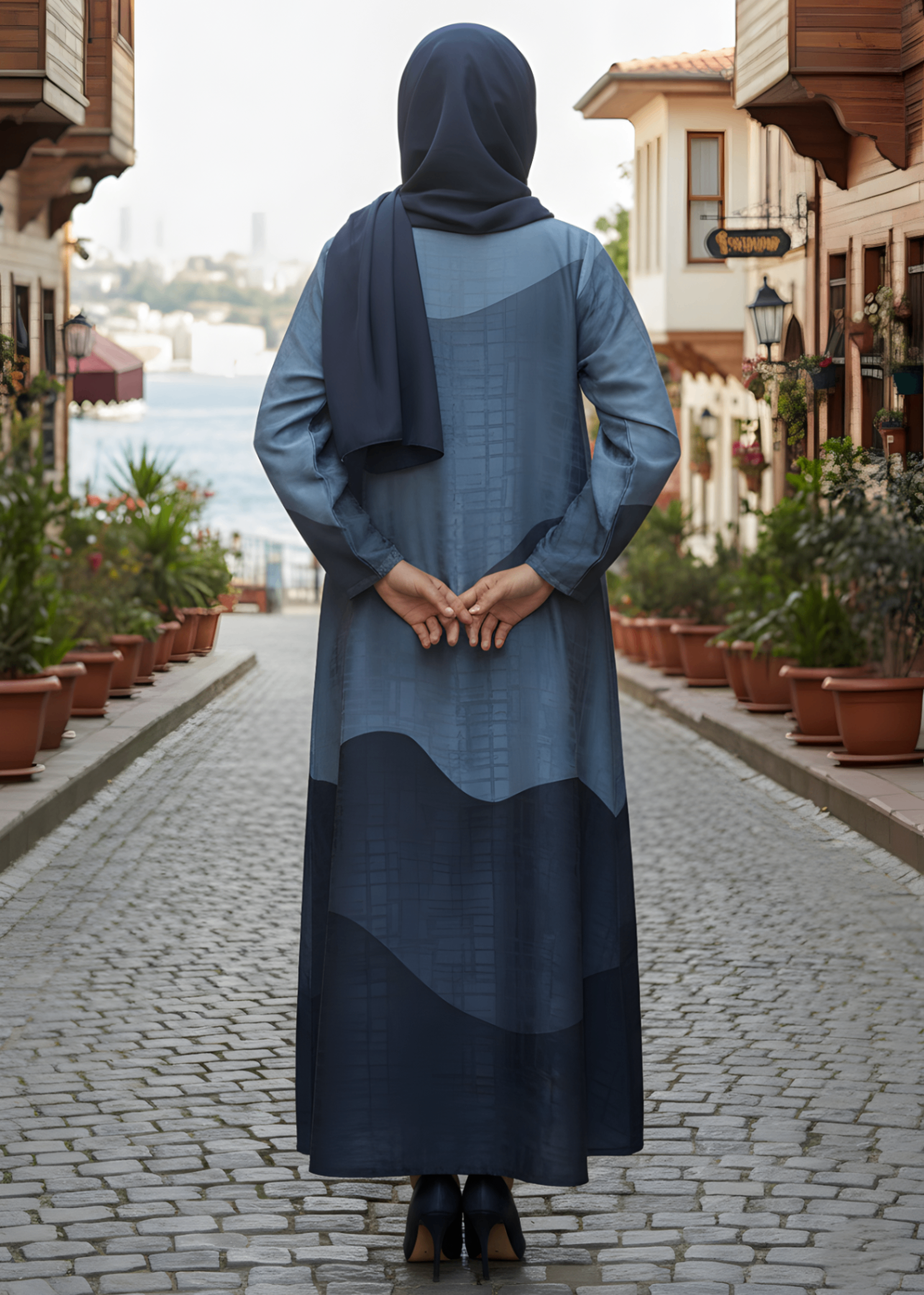 jacquard georgette Abaya in Blue