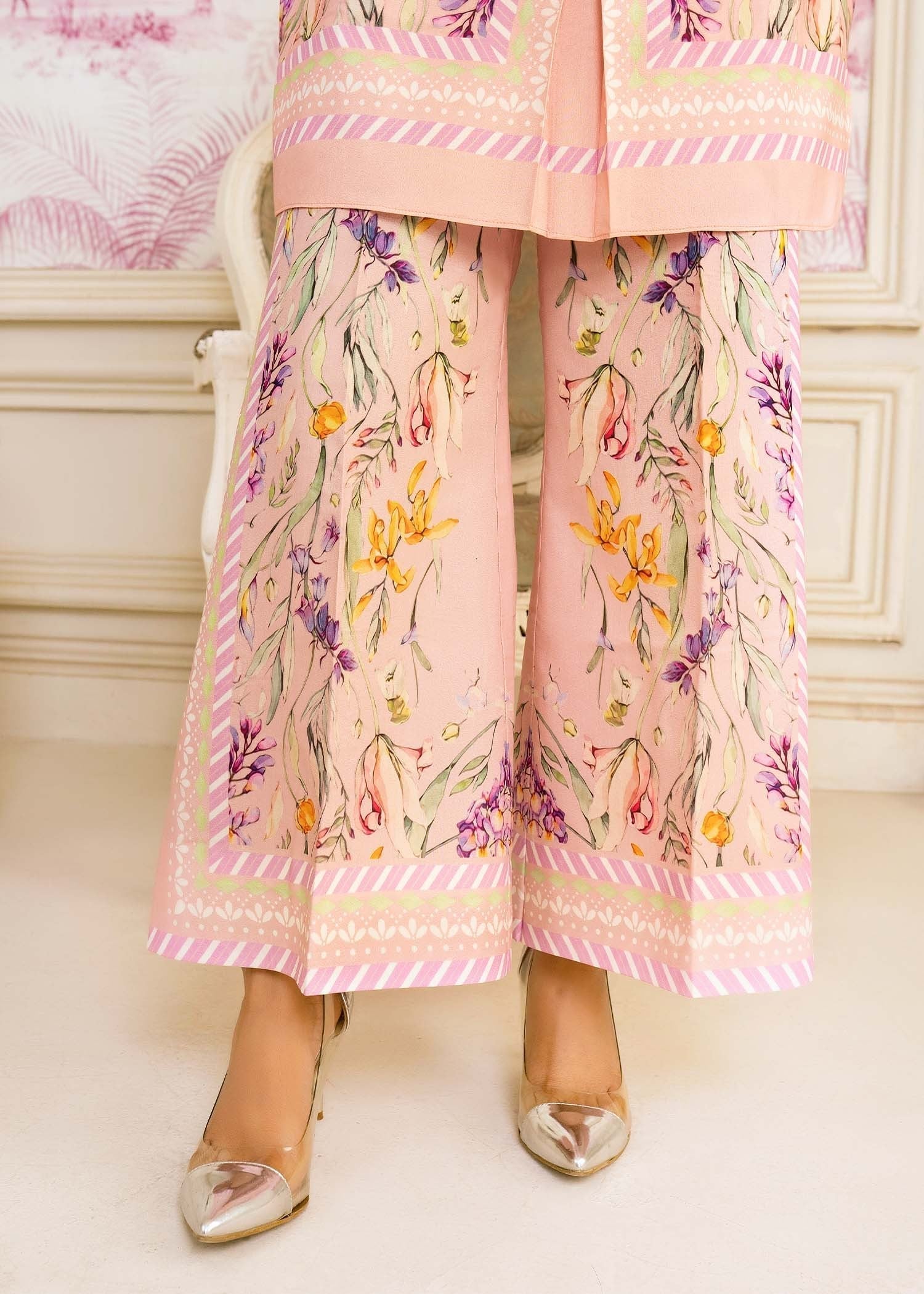 silk finish lawn Co Ord Sets in Pink