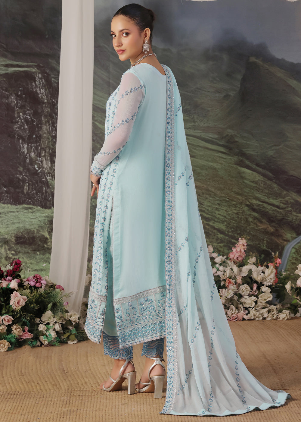 chiffon Unstitched in Sky blue