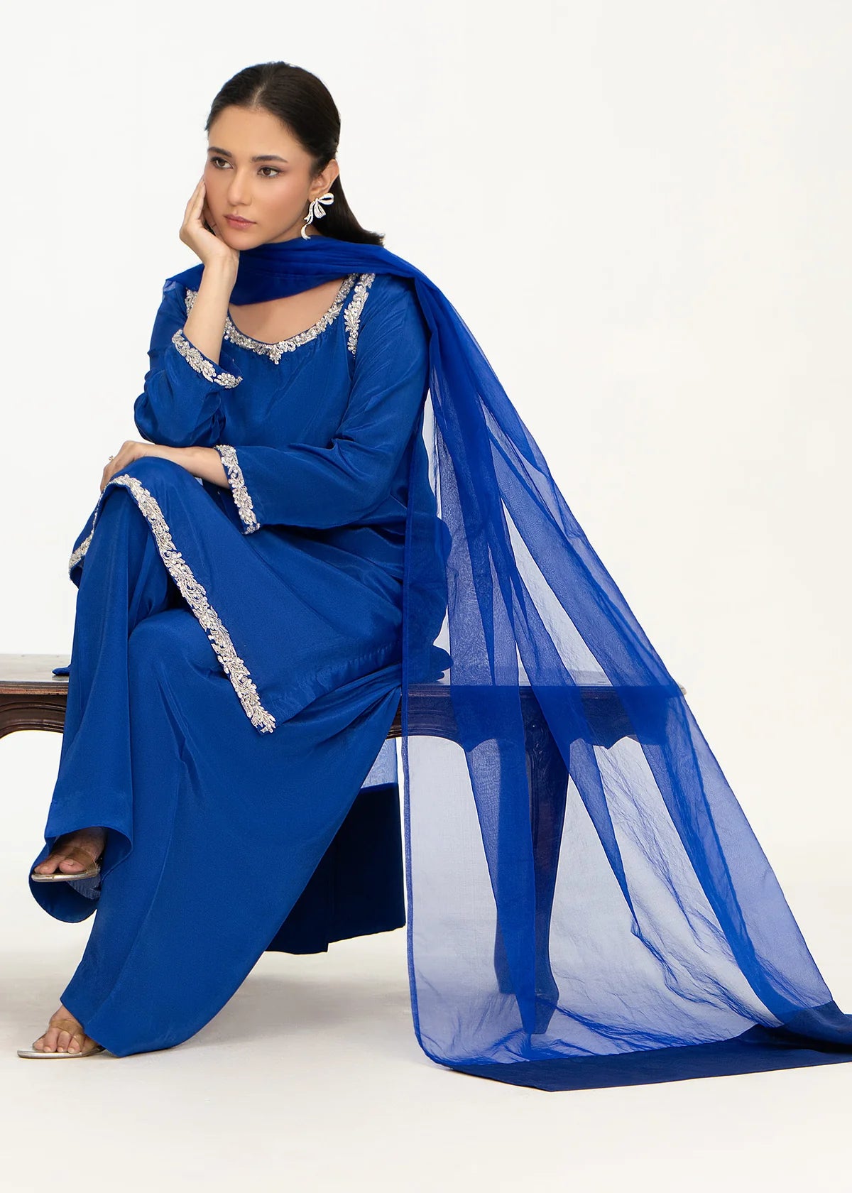 tussar silk Kurta Set in Blue