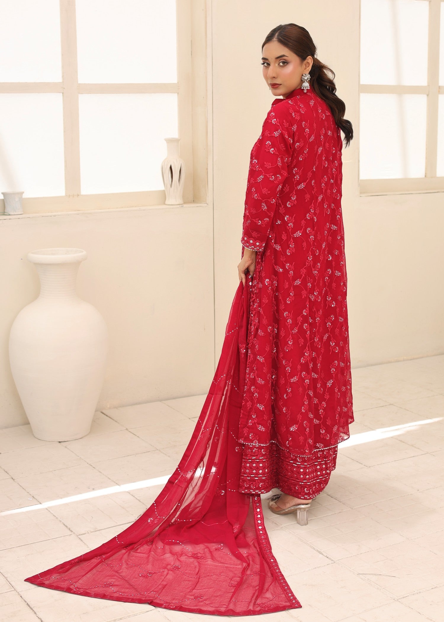 bemberg crinkle chiffon Maxi in Imperial red