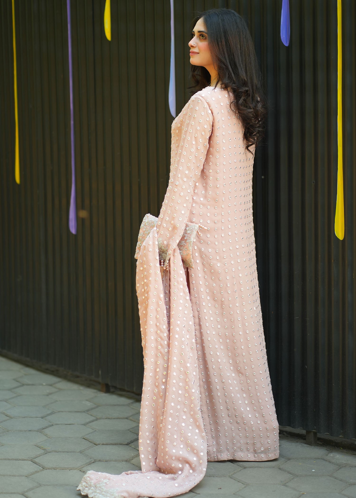 pk chiffon Kurta Set in Pink