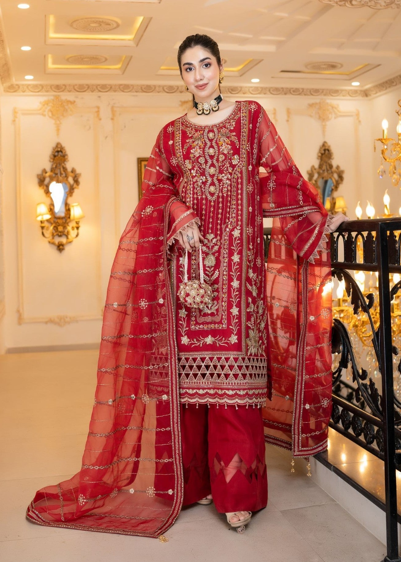 organza Unstitched in Red