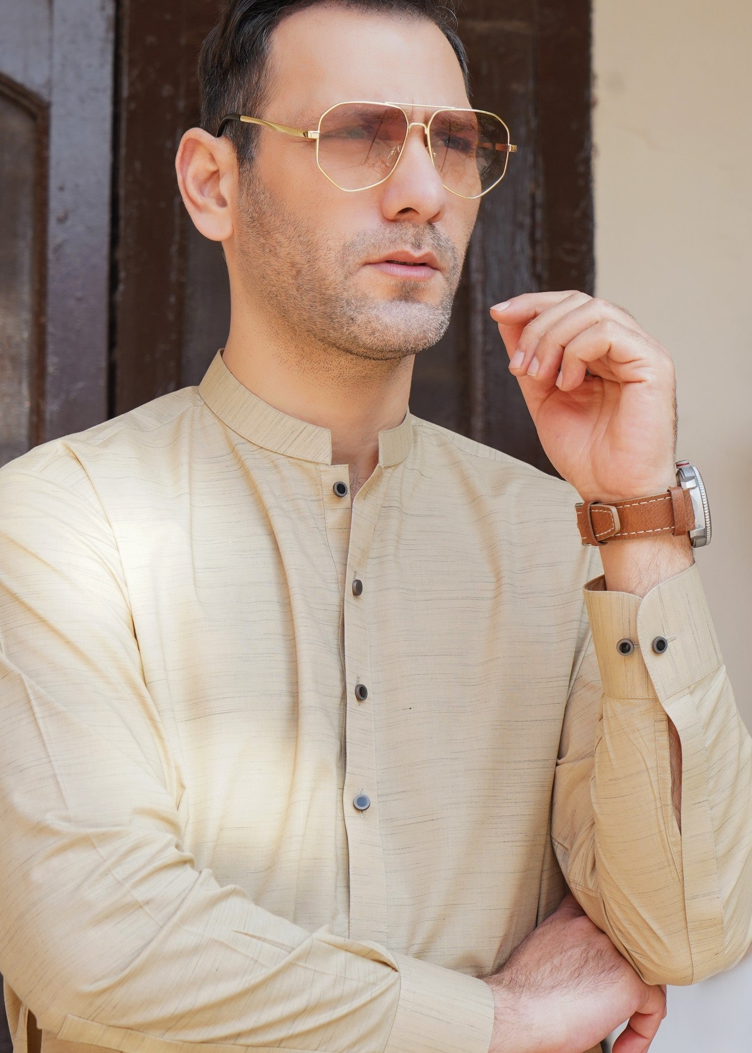 cotton Kurta Set in Wheat