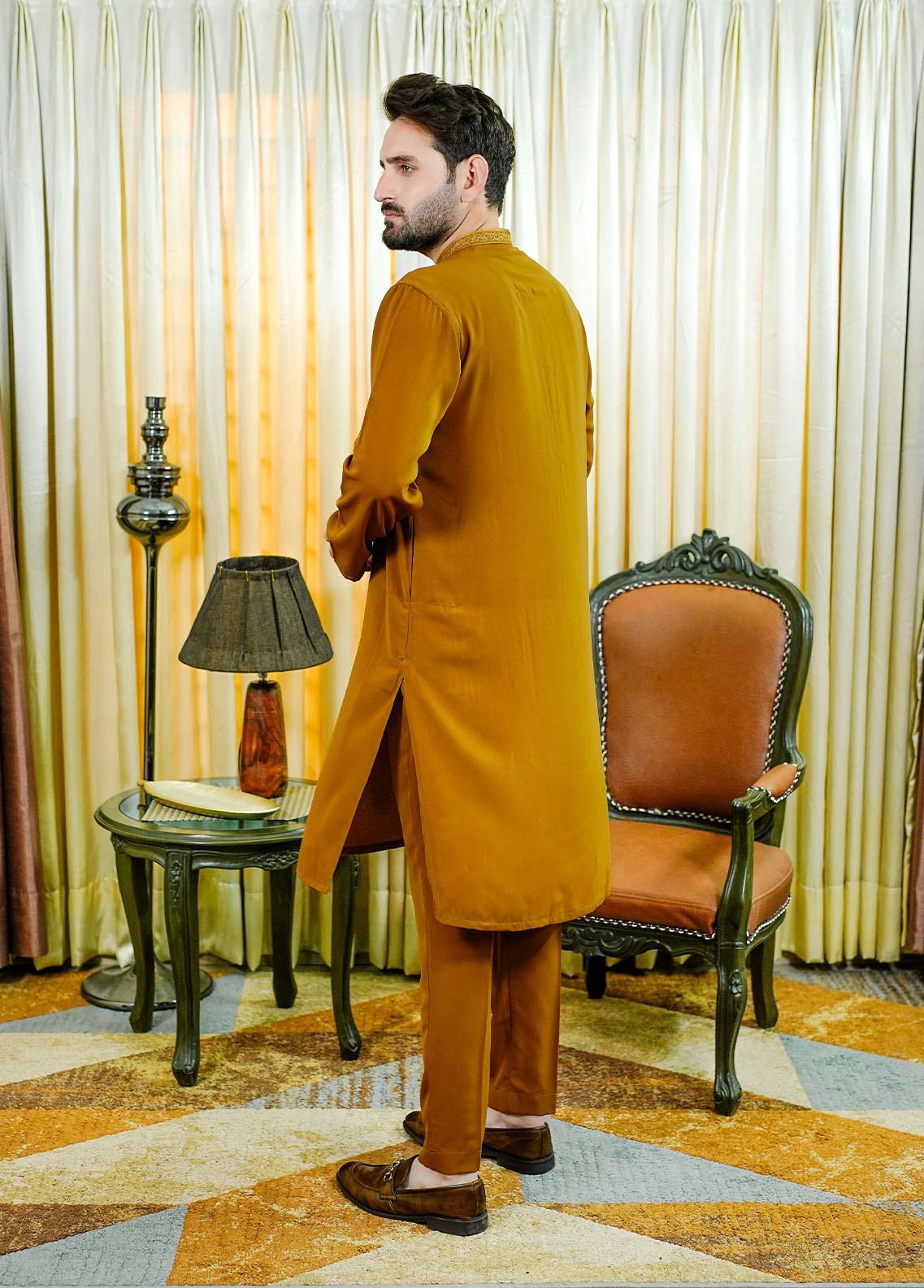 silk georgette Kurta Set in Mustard