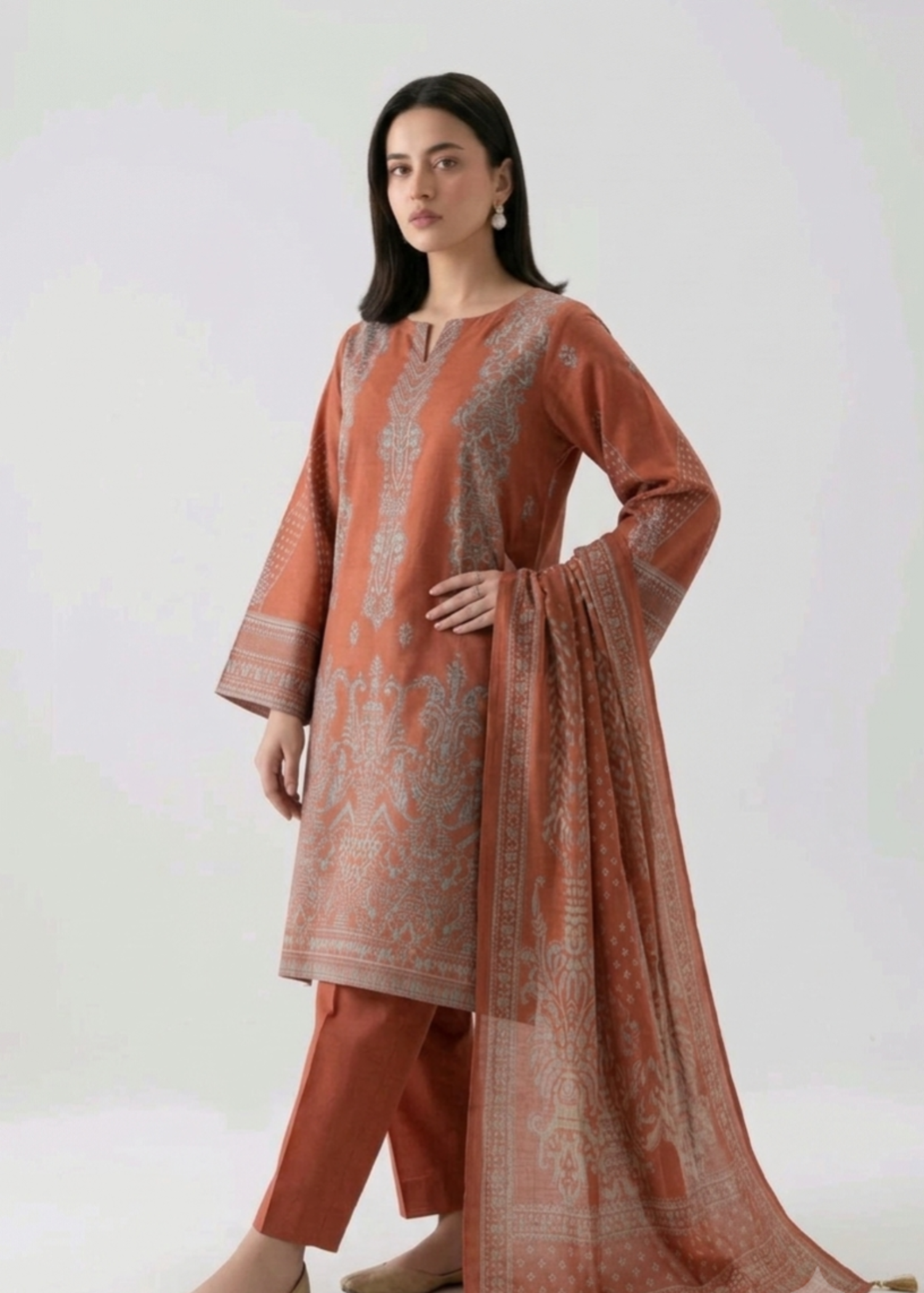 brochea jacquard Unstitched in Chestnut brown