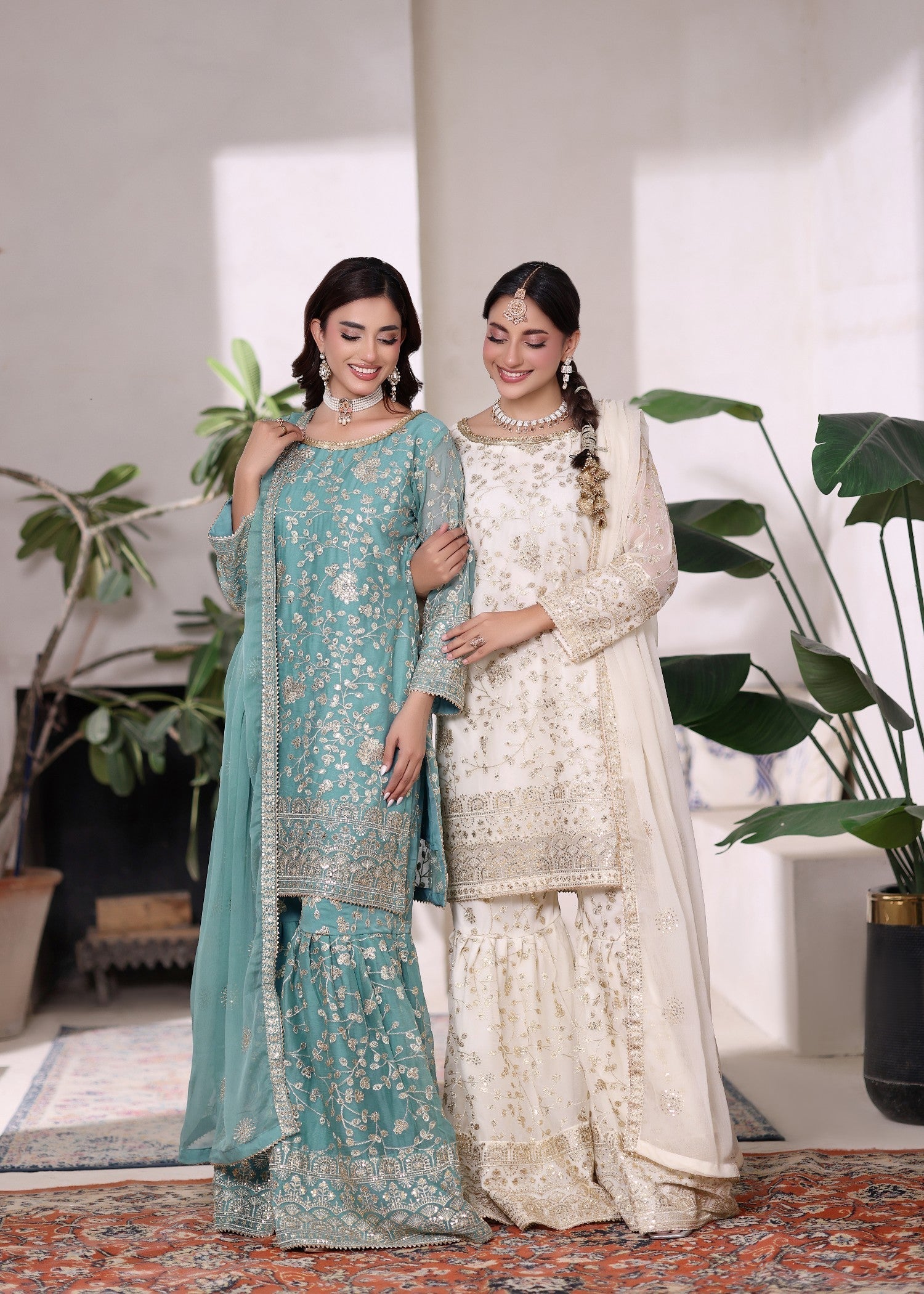 chiffon Gharara in Off-white