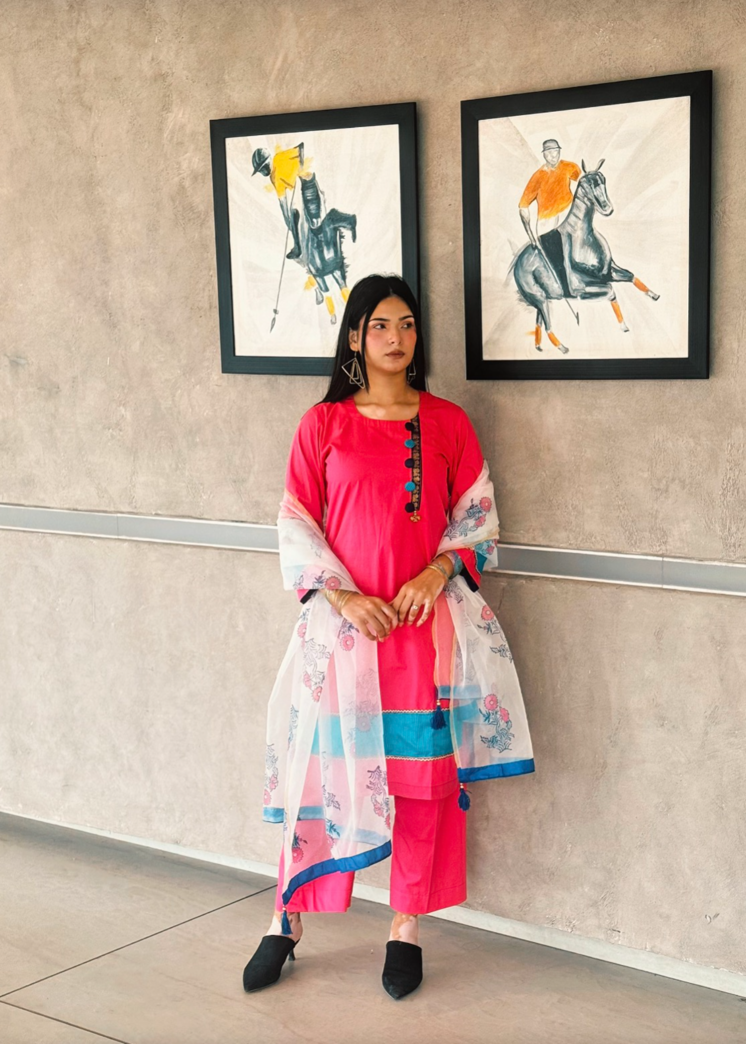 lawn cotton Kurta Set in Lollipop pink