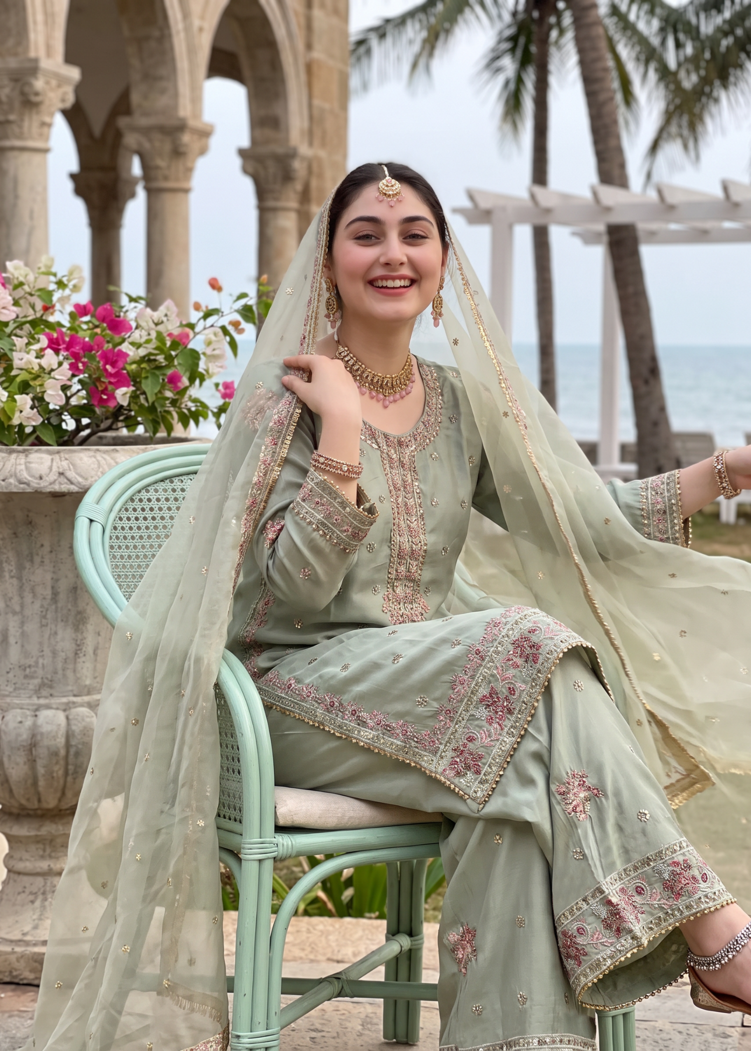 kattan silk Kurta Set in Tea green