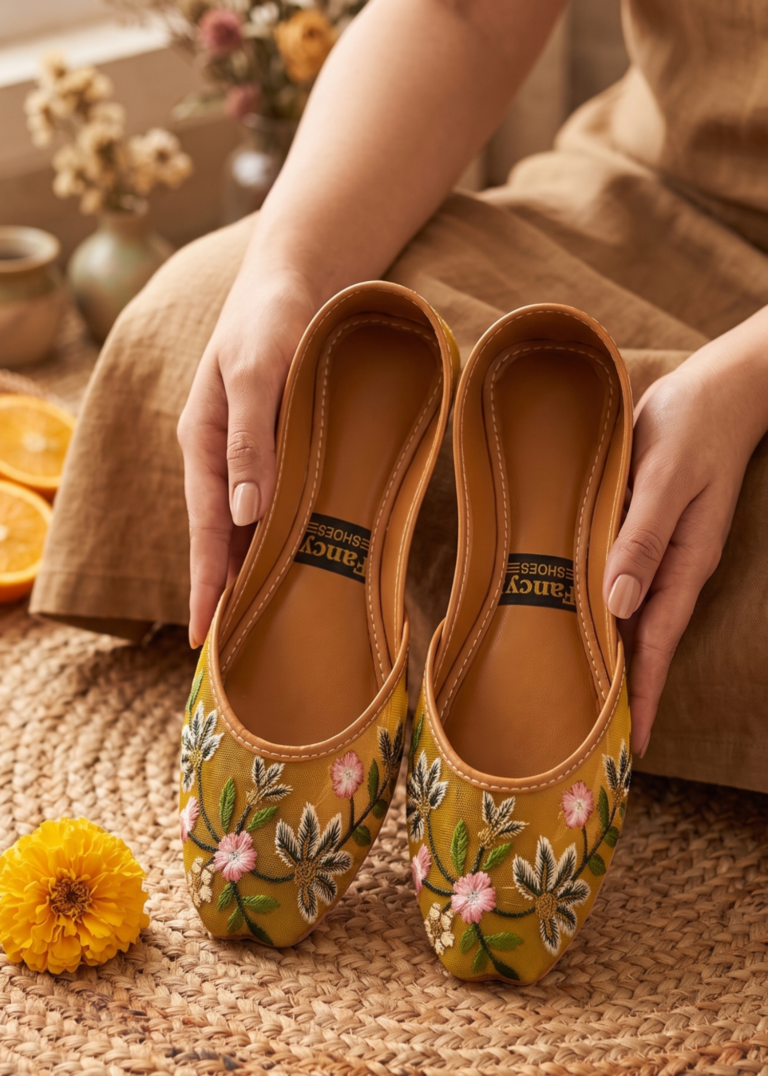 Khussa in Mustard by - High Quality Women Khussa LUV2113