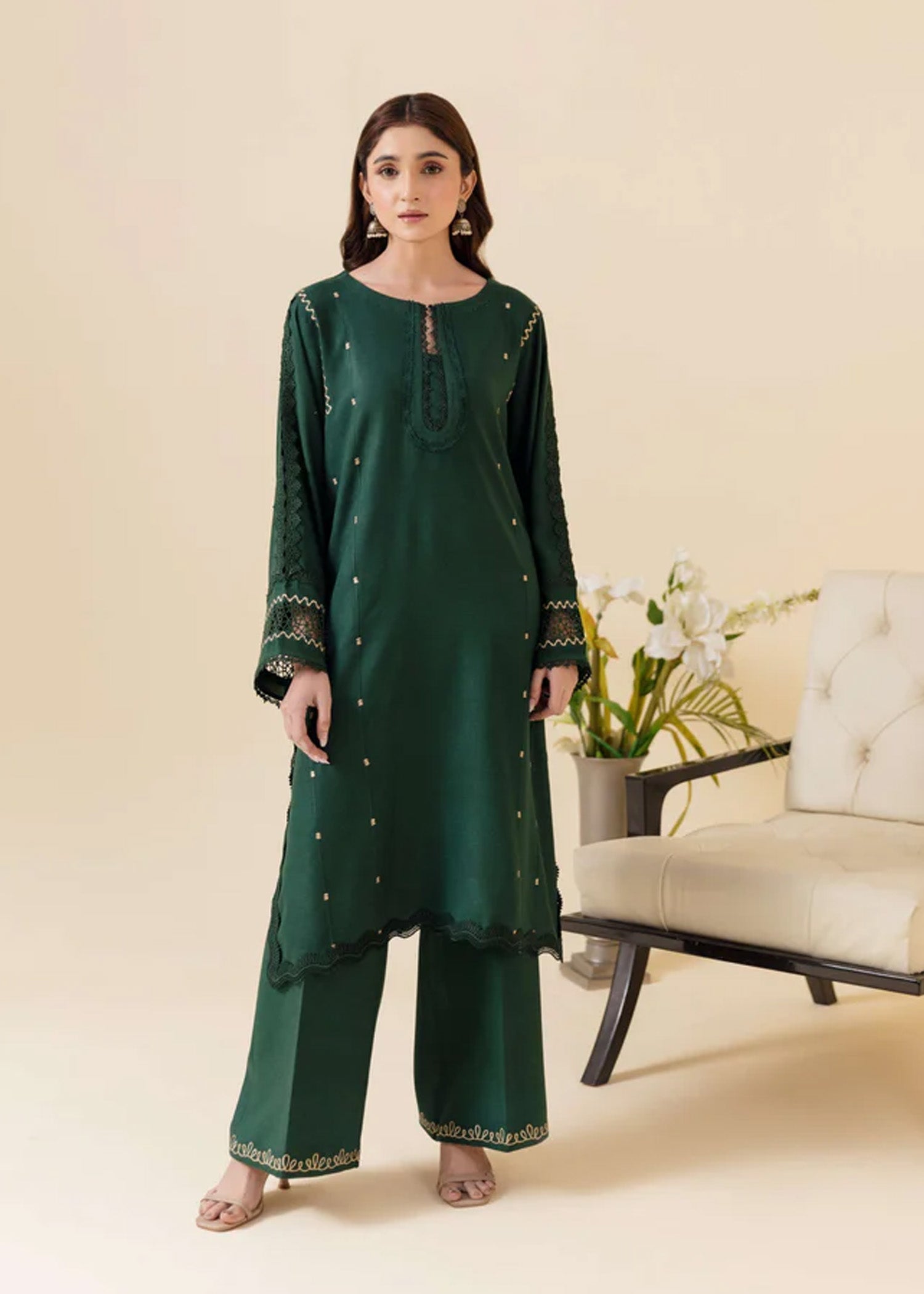 wool Kurta Set in Forest green