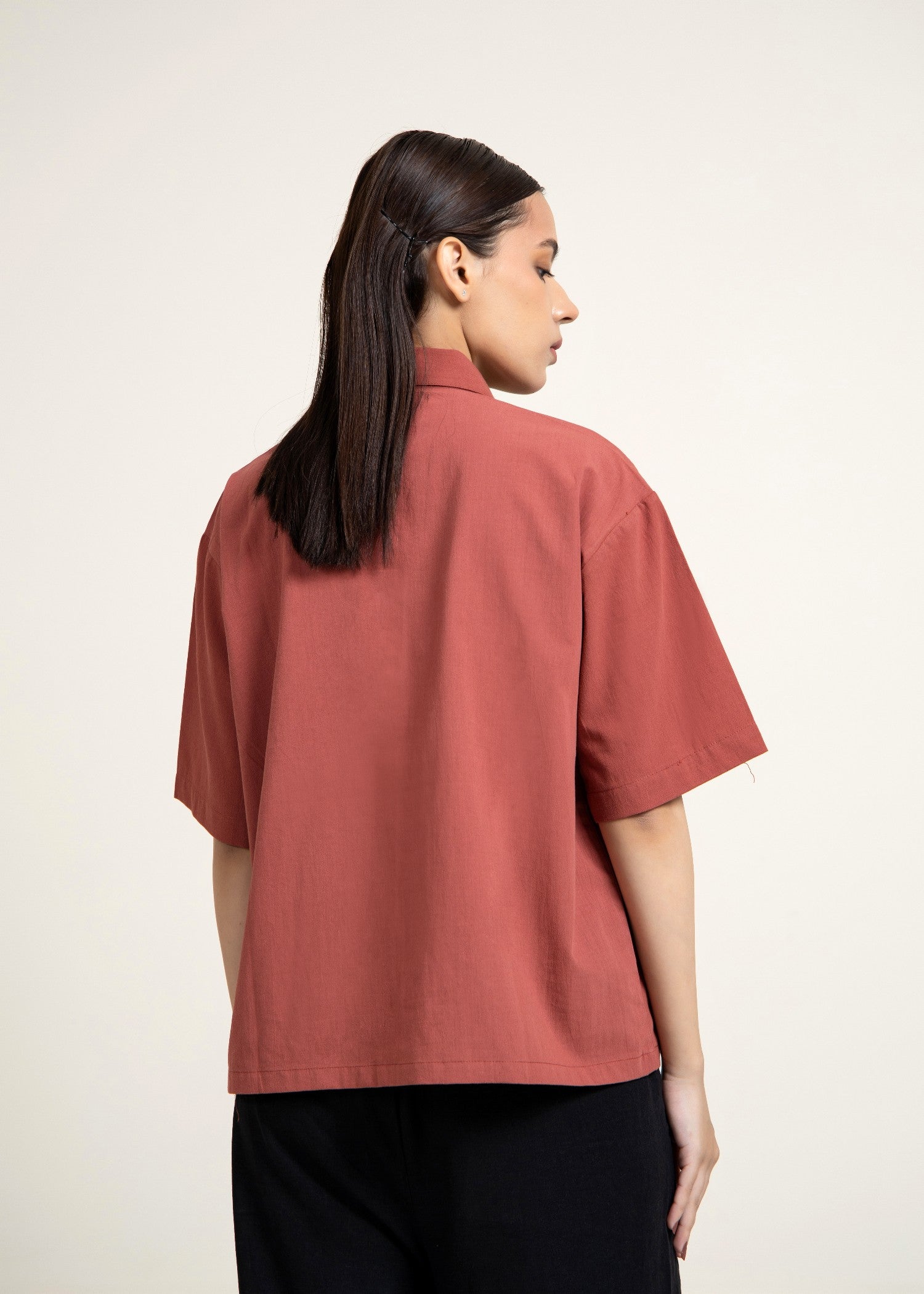 cotton linen Top in Rust red