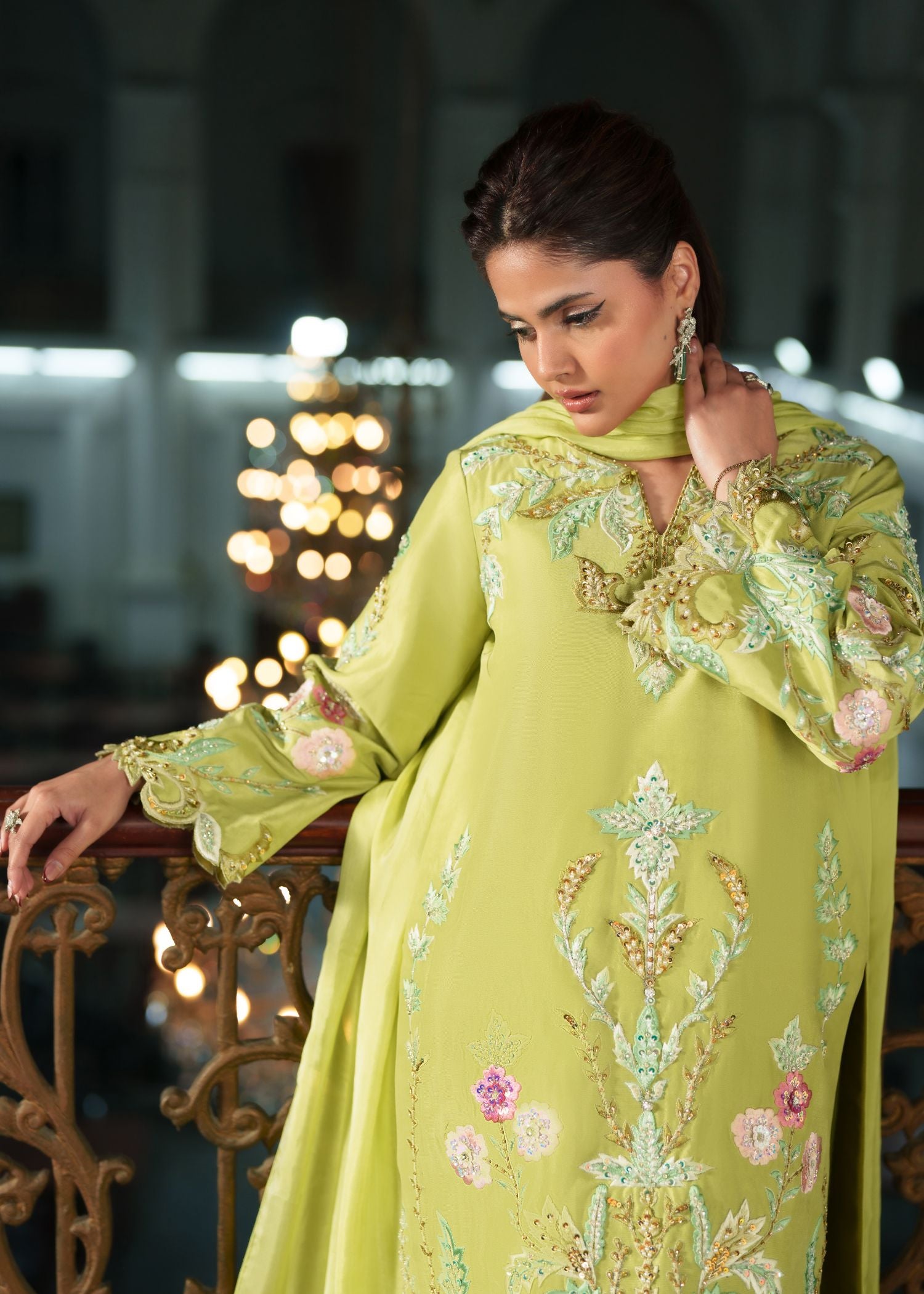 tissue silk Kurta Set in Key lime