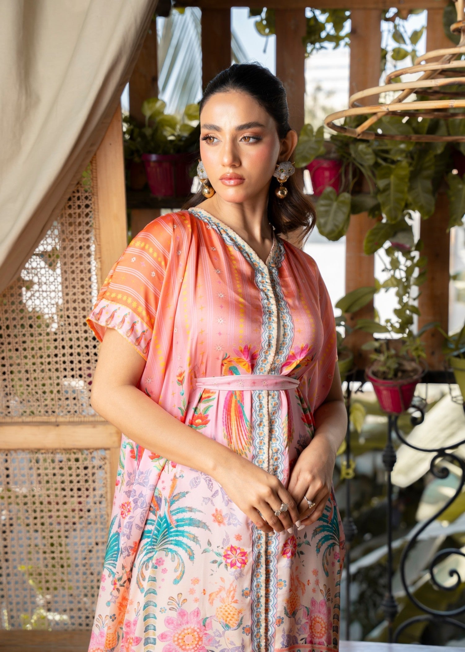 crepe georgette Kaftan in Multi