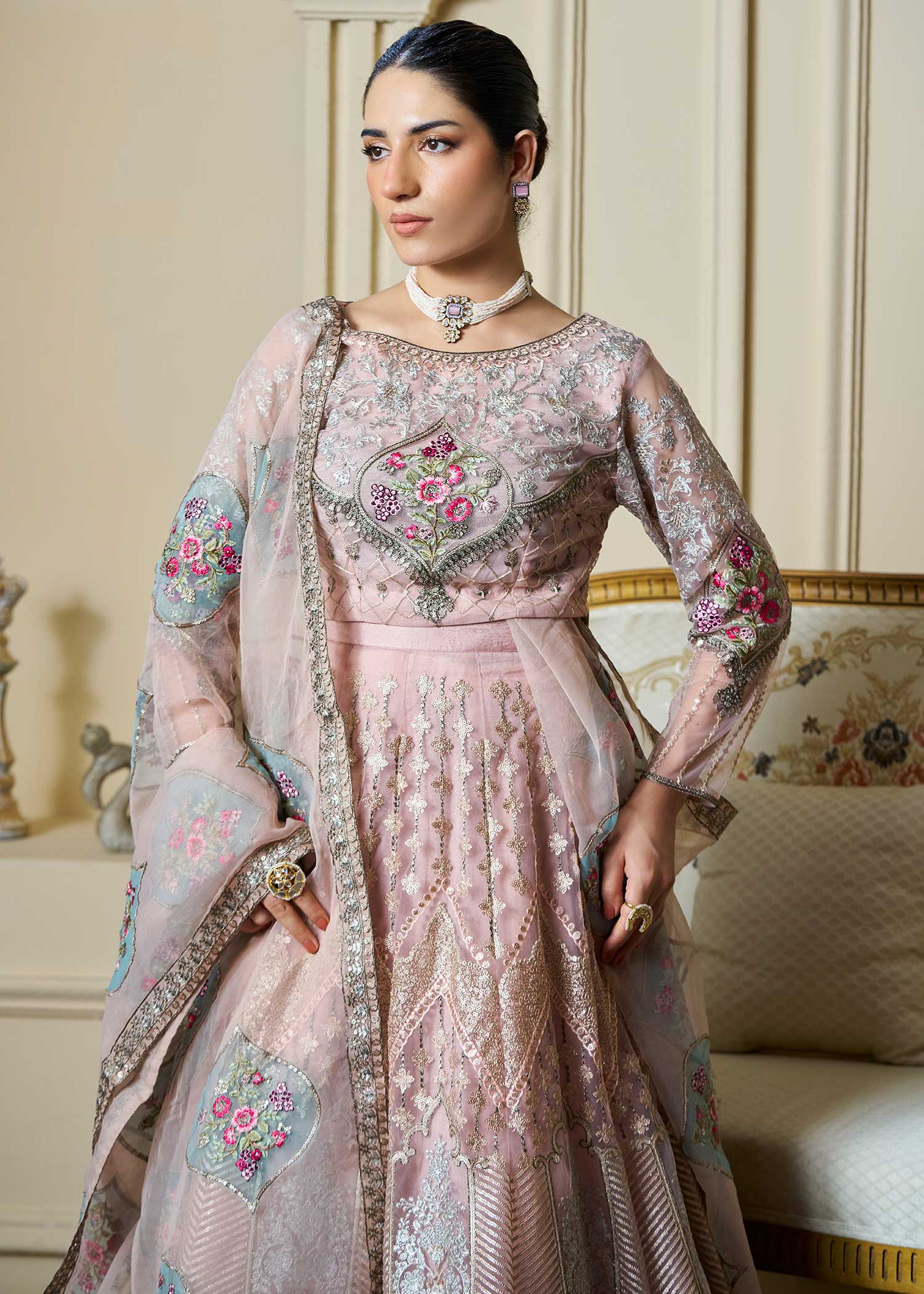 silk cotton net Lehenga in Baby pink