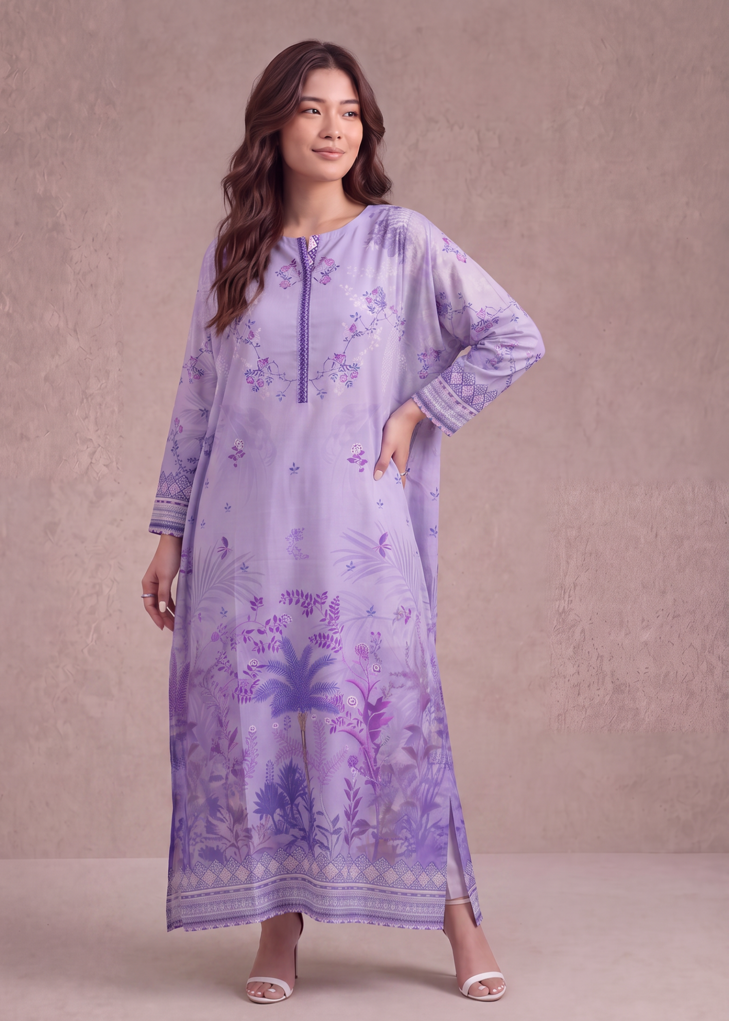 polyester crepe Kaftan in Electric purple