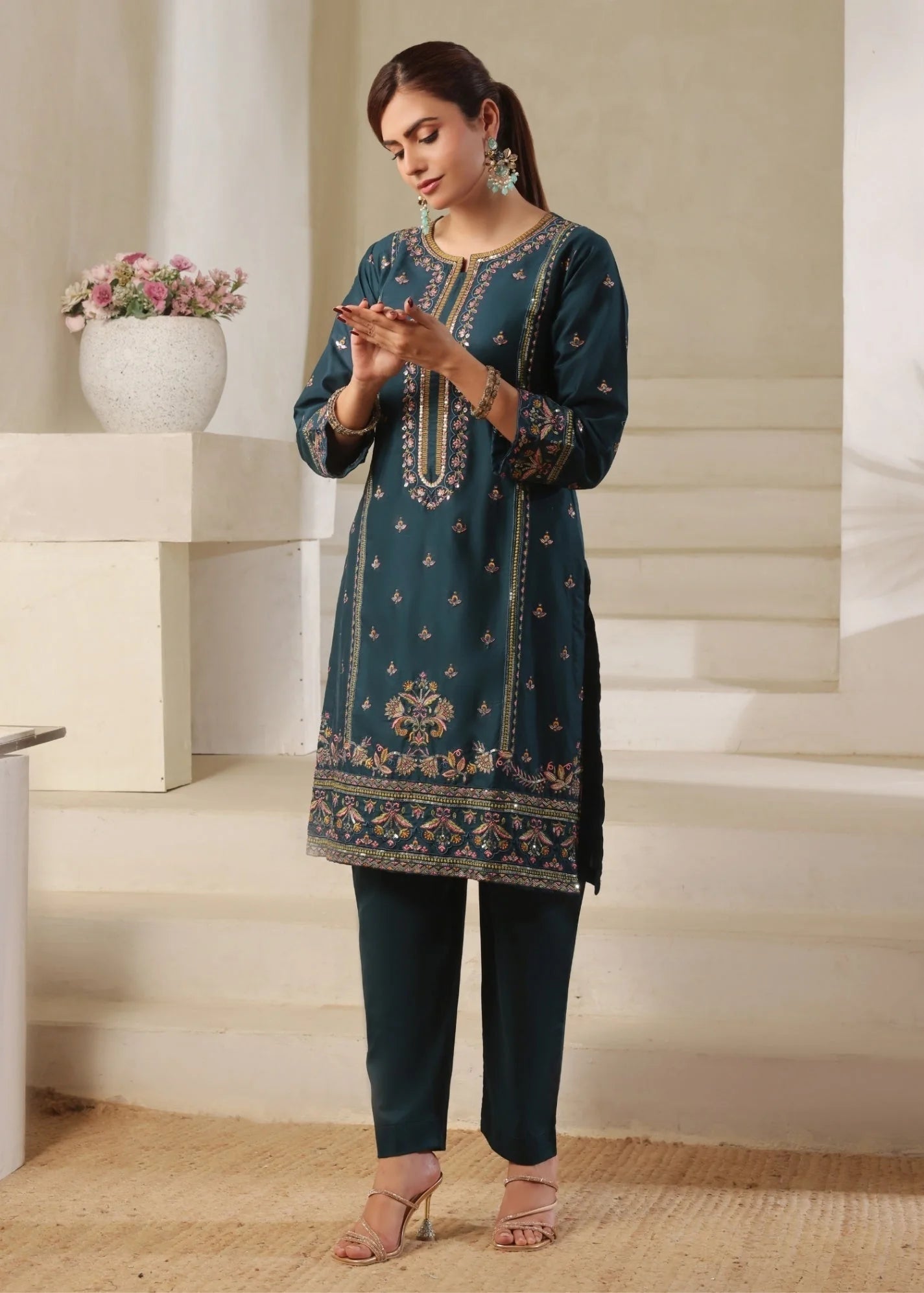 lawn cotton Kurta Set in Sea green