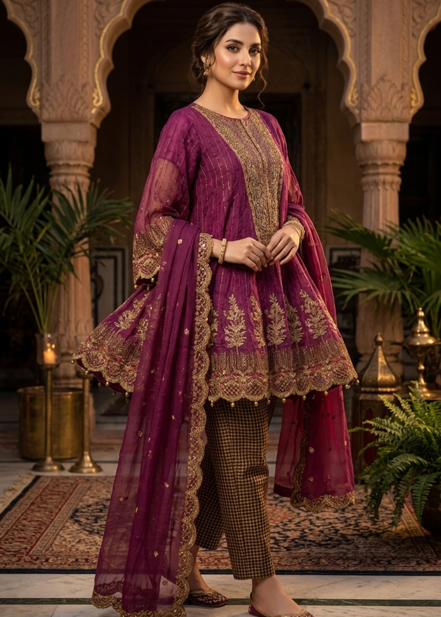organza net Short Frock in Amaranth