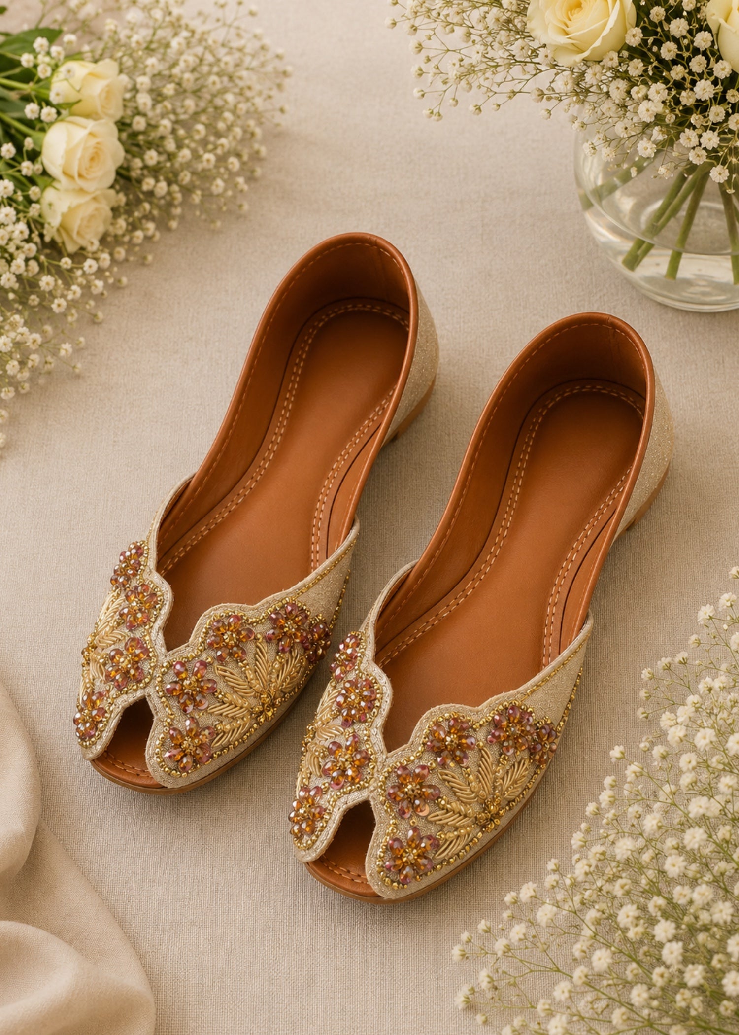 Khussa in Champagne by - High Quality Women Khussa BRO0162