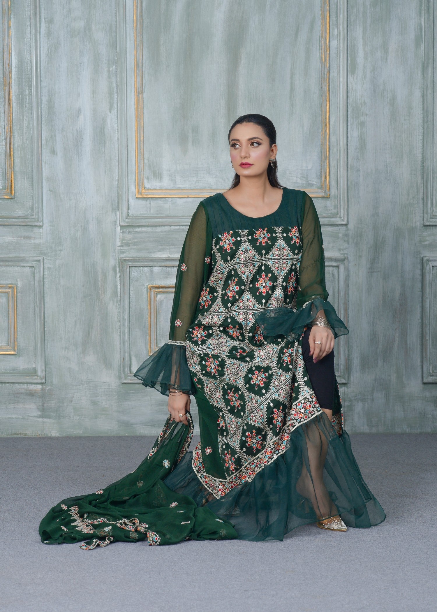 chiffon Maxi in Emerald green