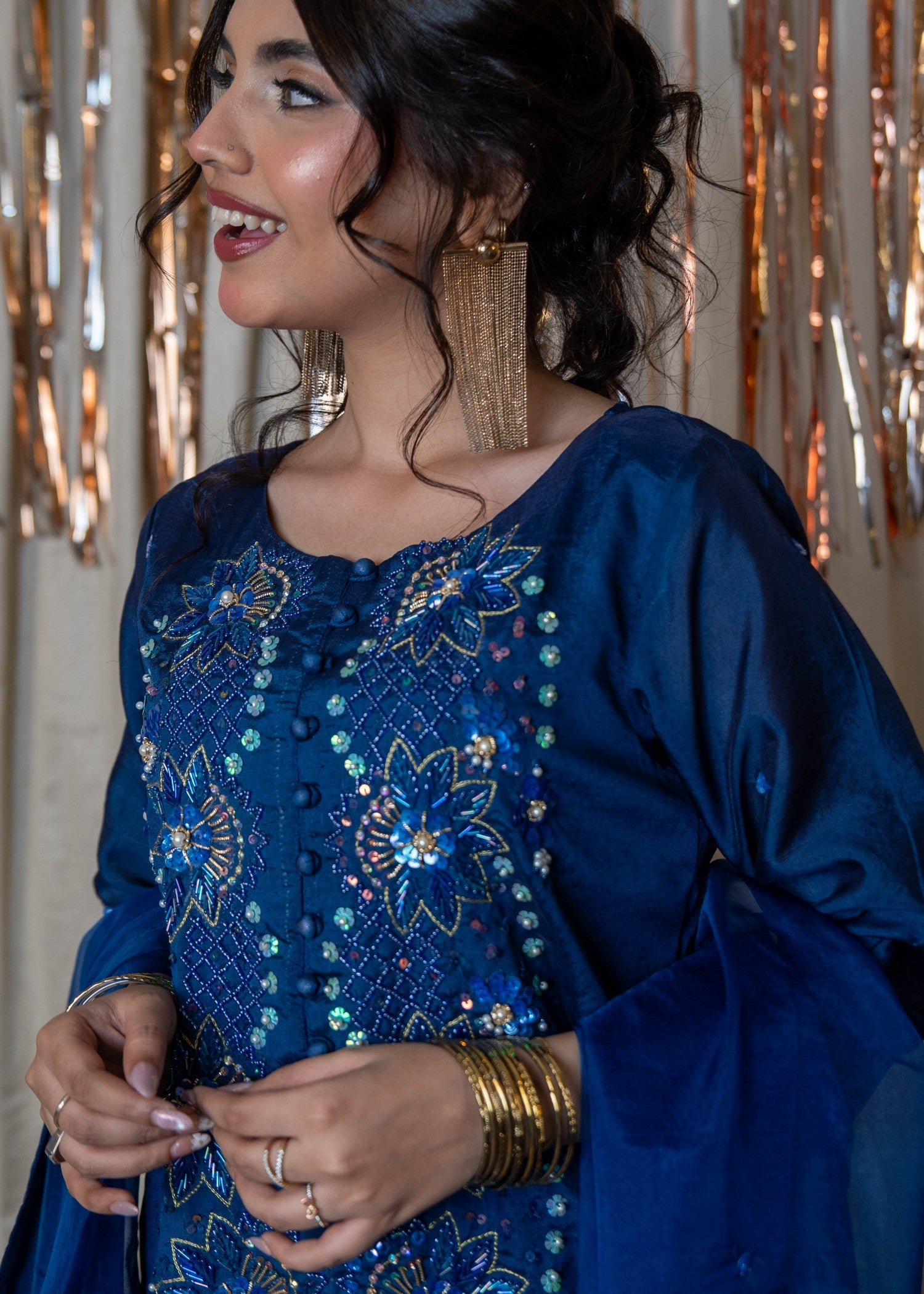 pure silk Kurta Set in Midnight blue