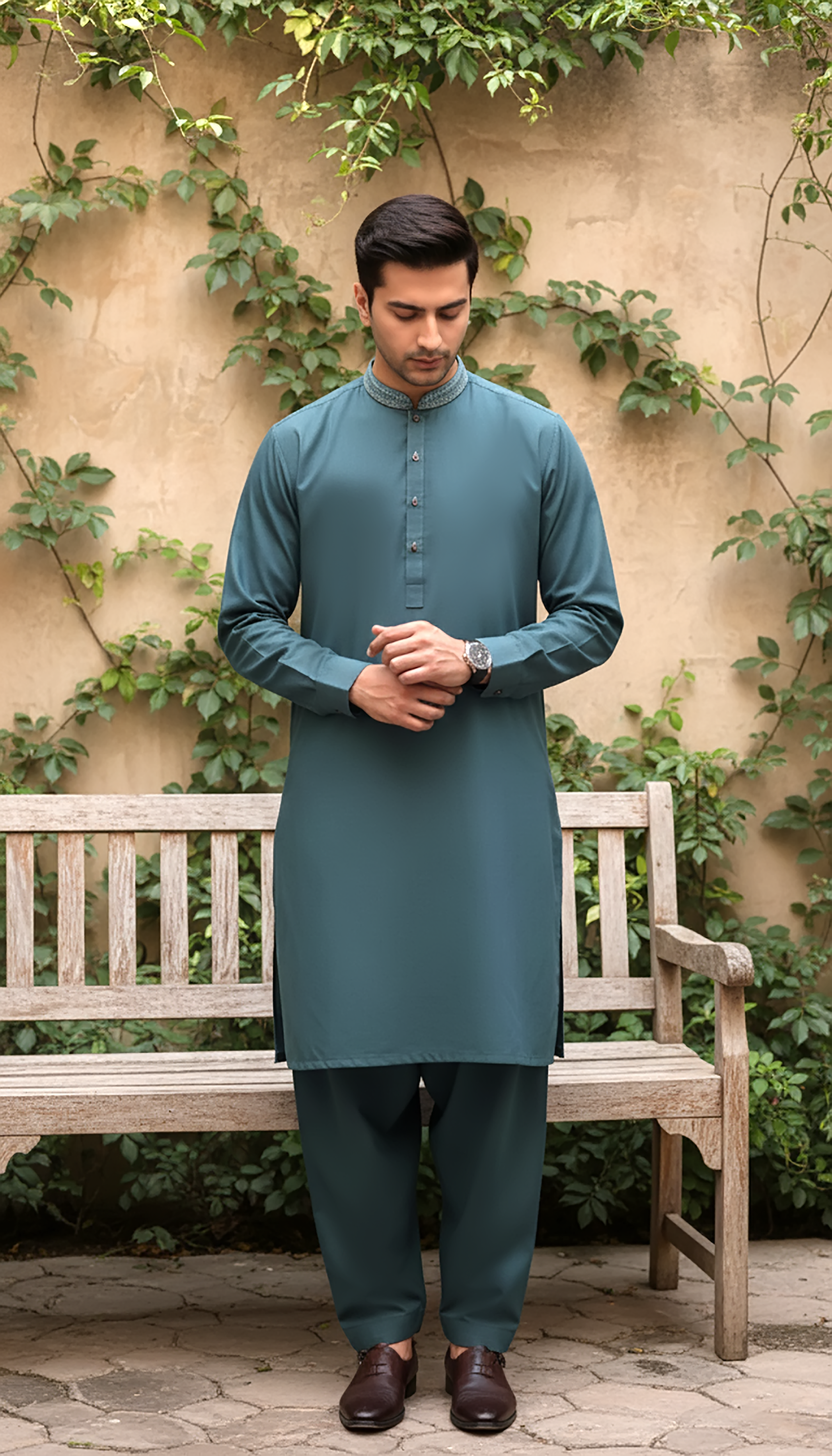 wash & wear Shalwar Kameez in Steel teal