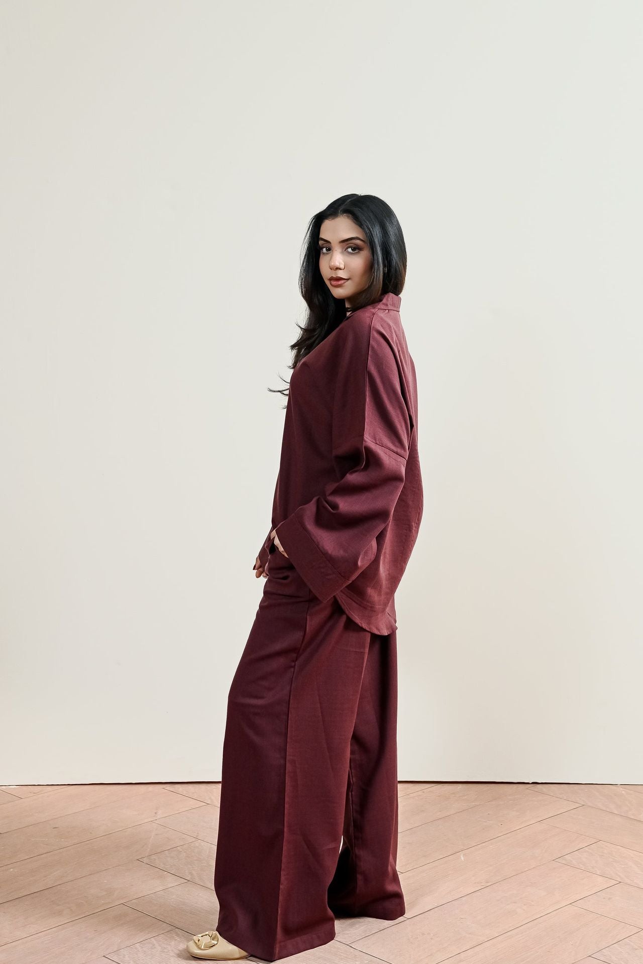 linen Top in Maroon