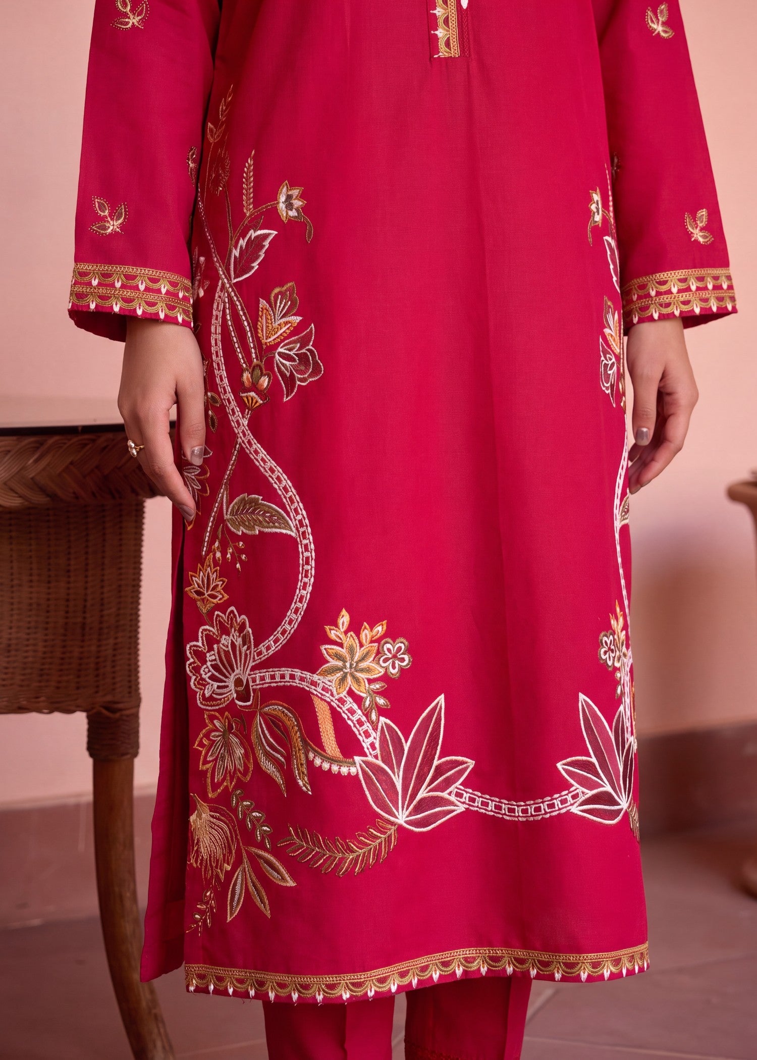 lawn Kurta Set in Cerise