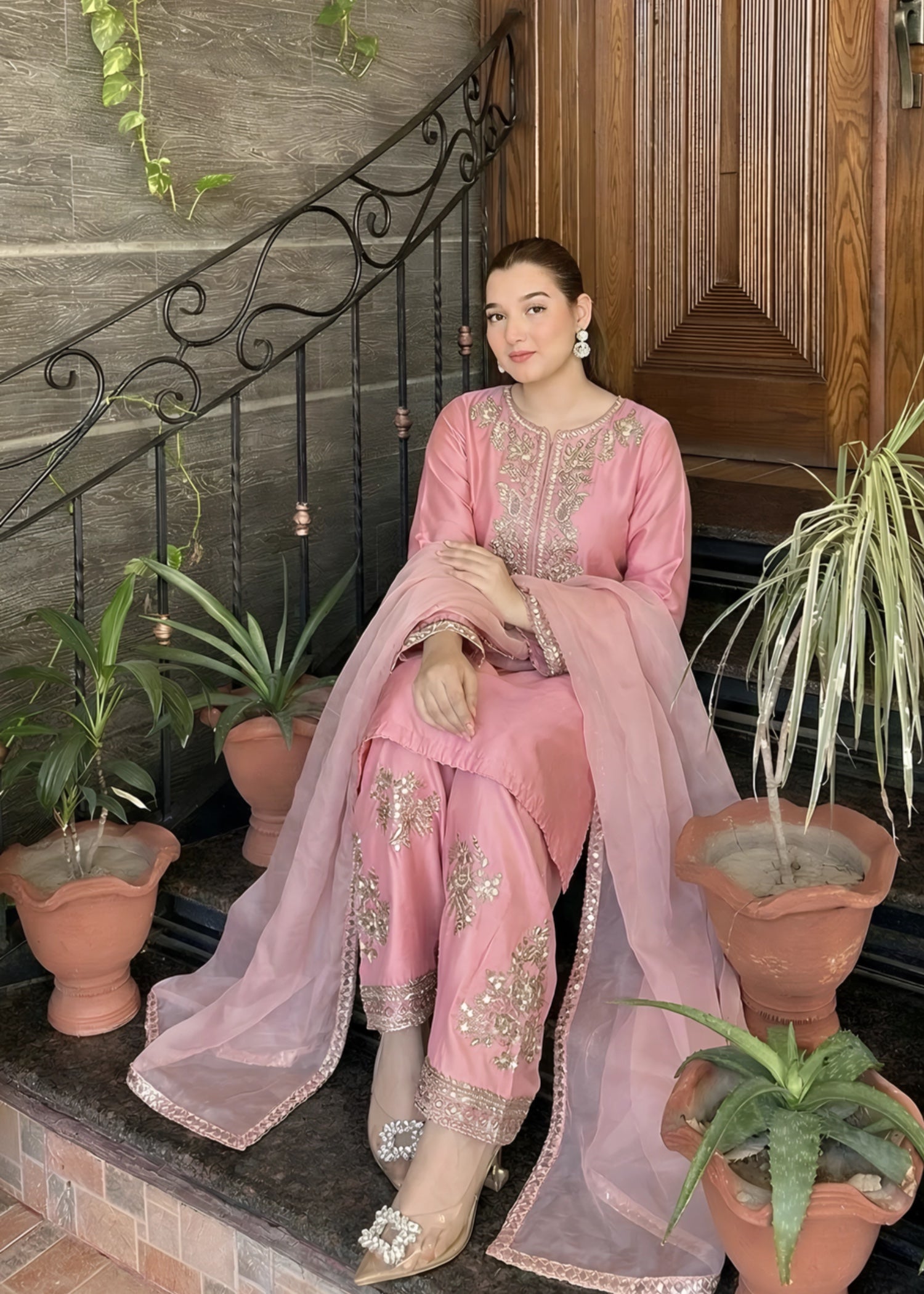 silk Kurta Set in Indian pink