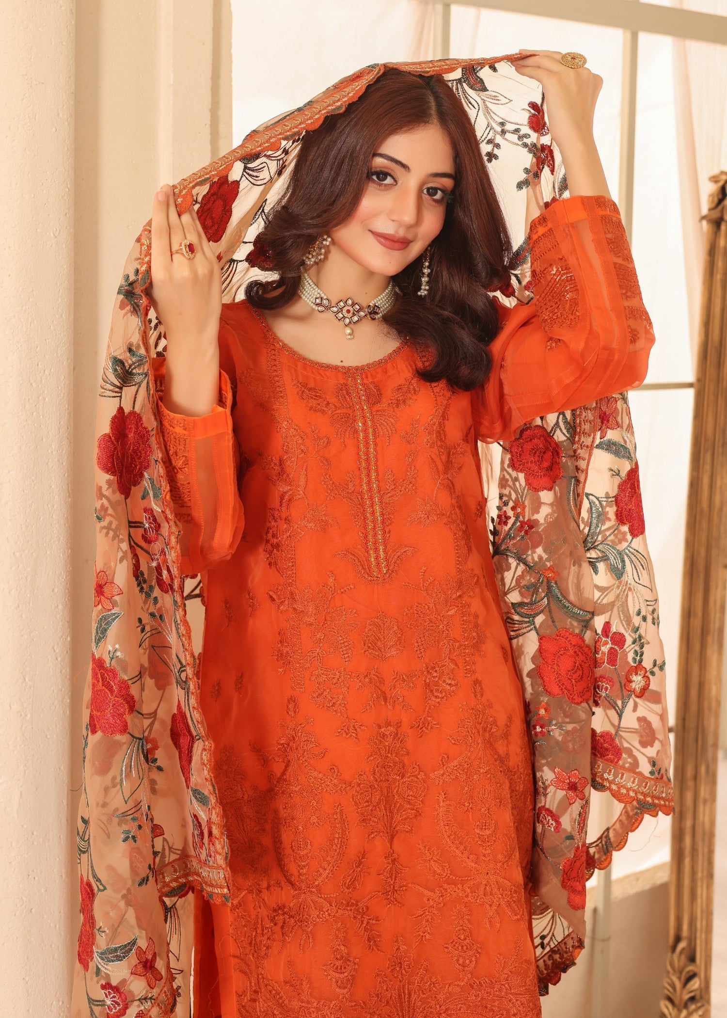organza Kurta Set in Orange