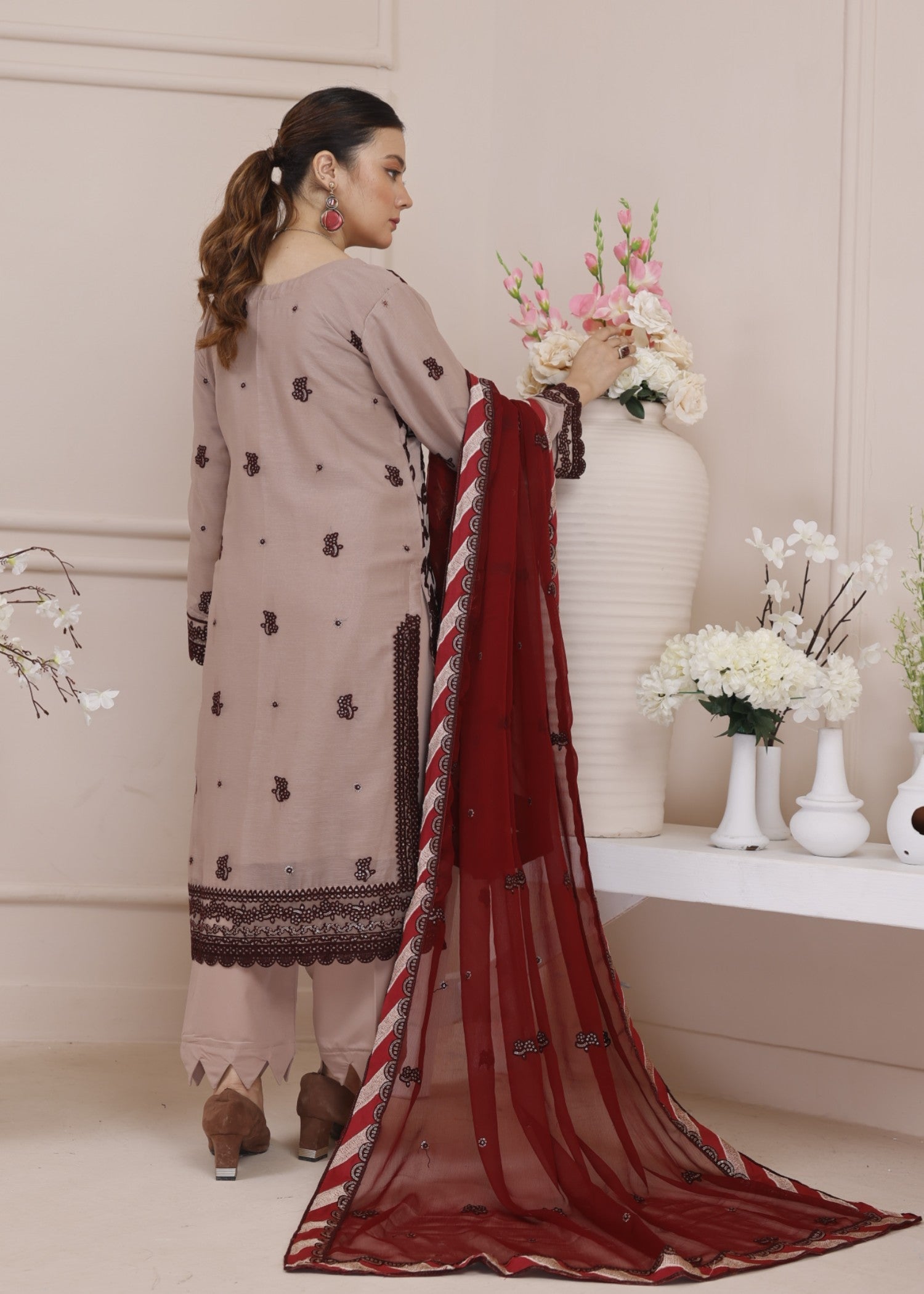 chiffon Kurta Set in Wheat