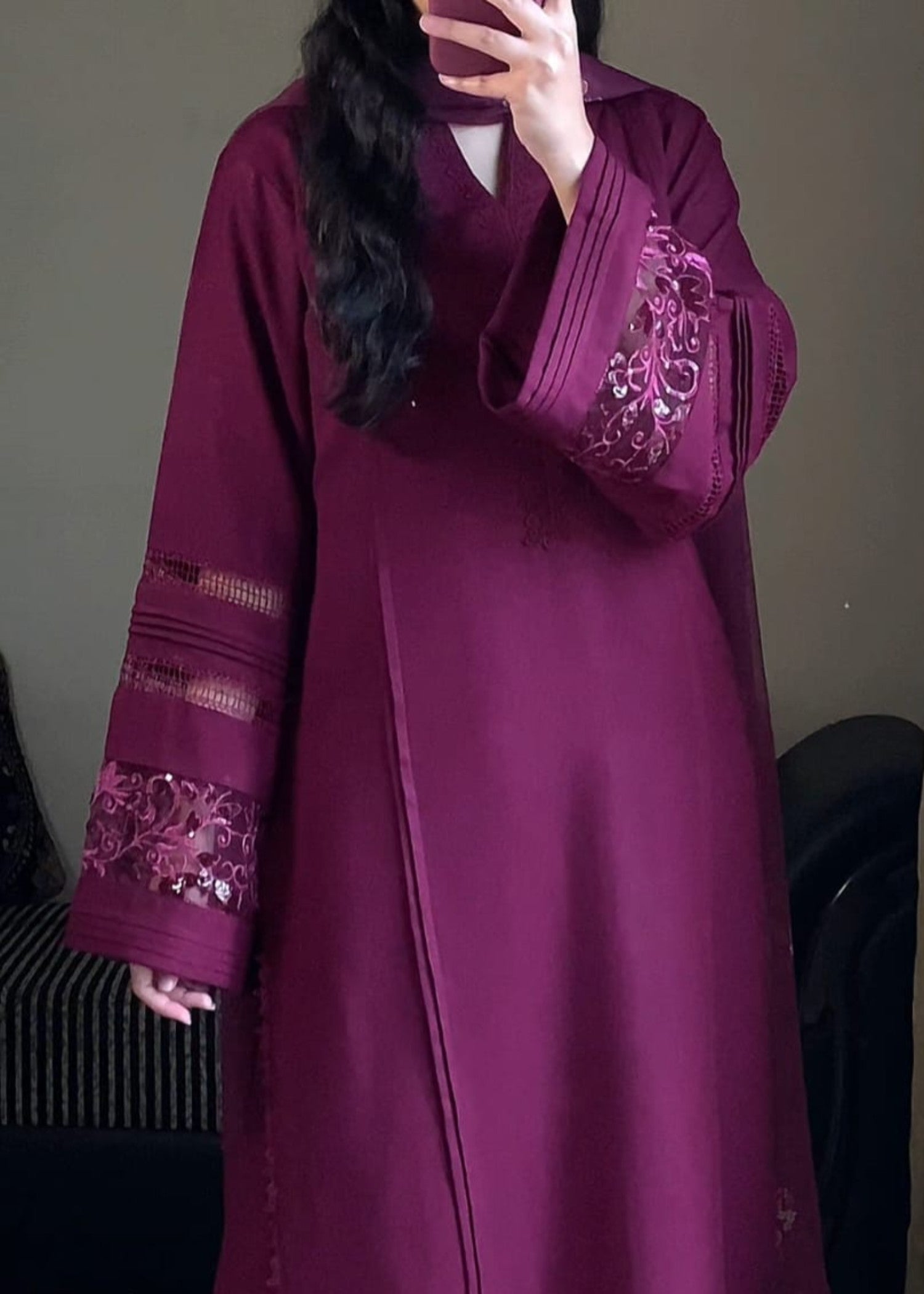 lawn cotton Kurta Set in Plum