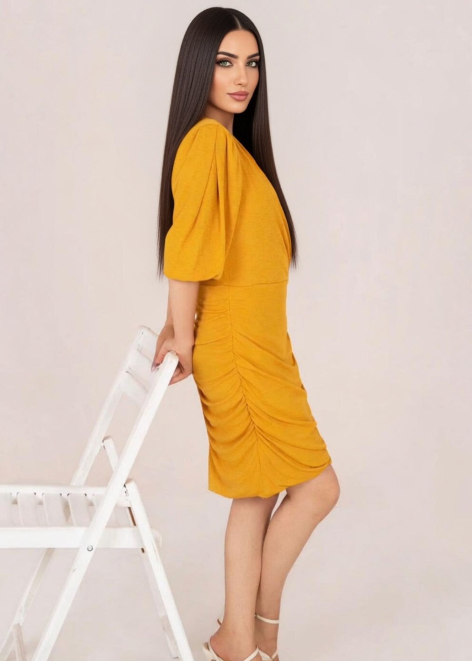 polyester crepe Dress in Mustard