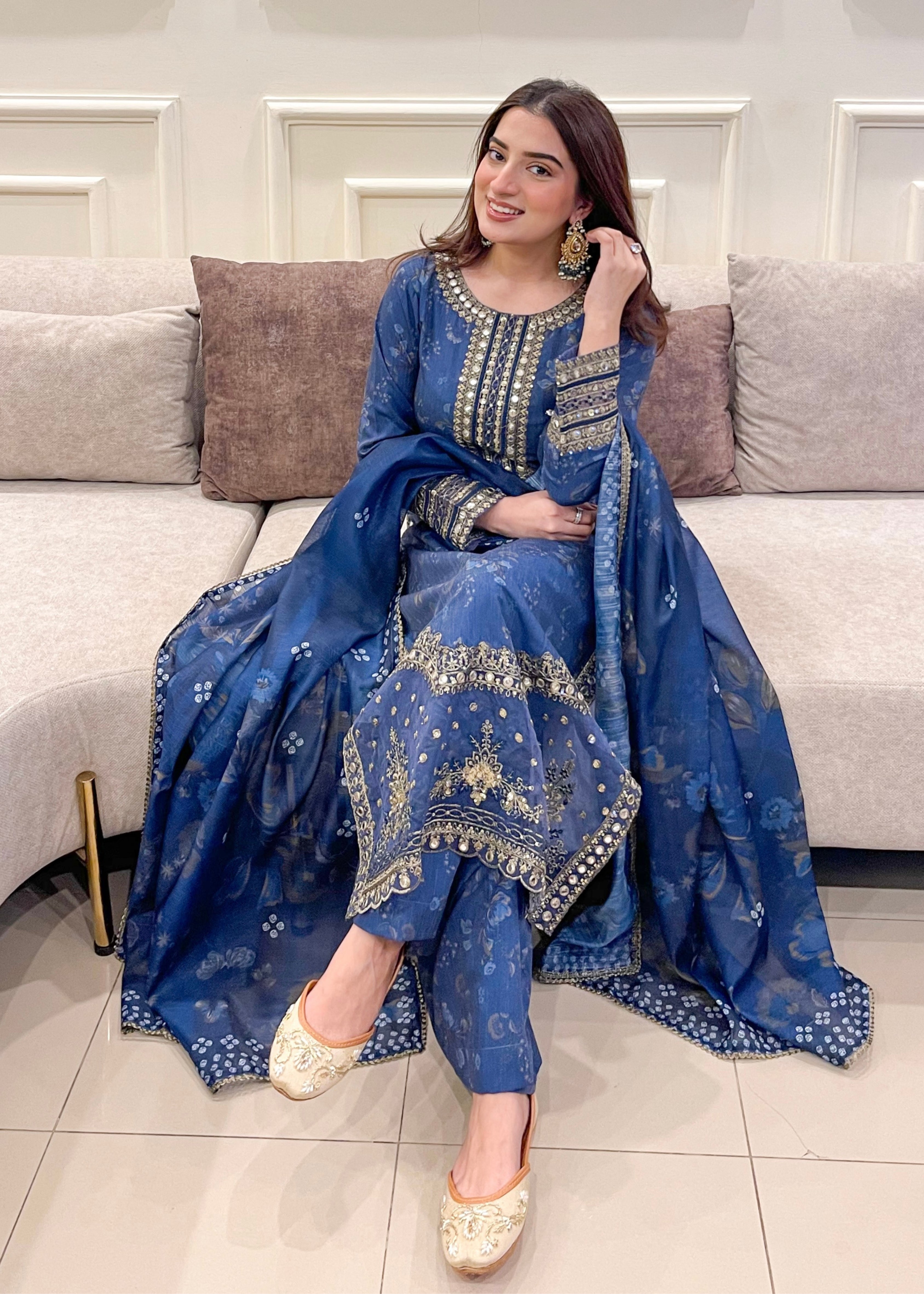 silk Kurta Set in Royal blue