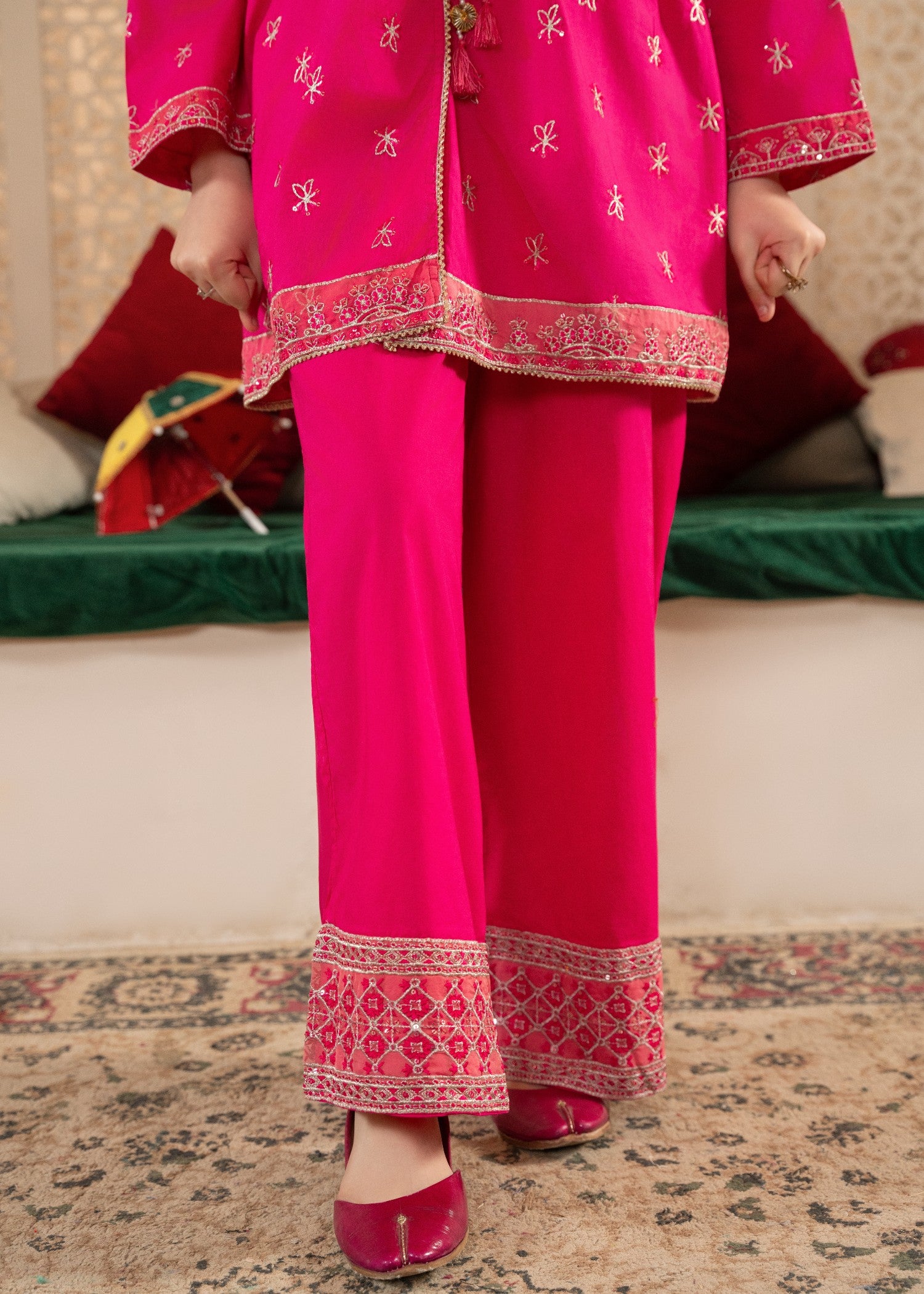 cotton Short Frock in Hot pink