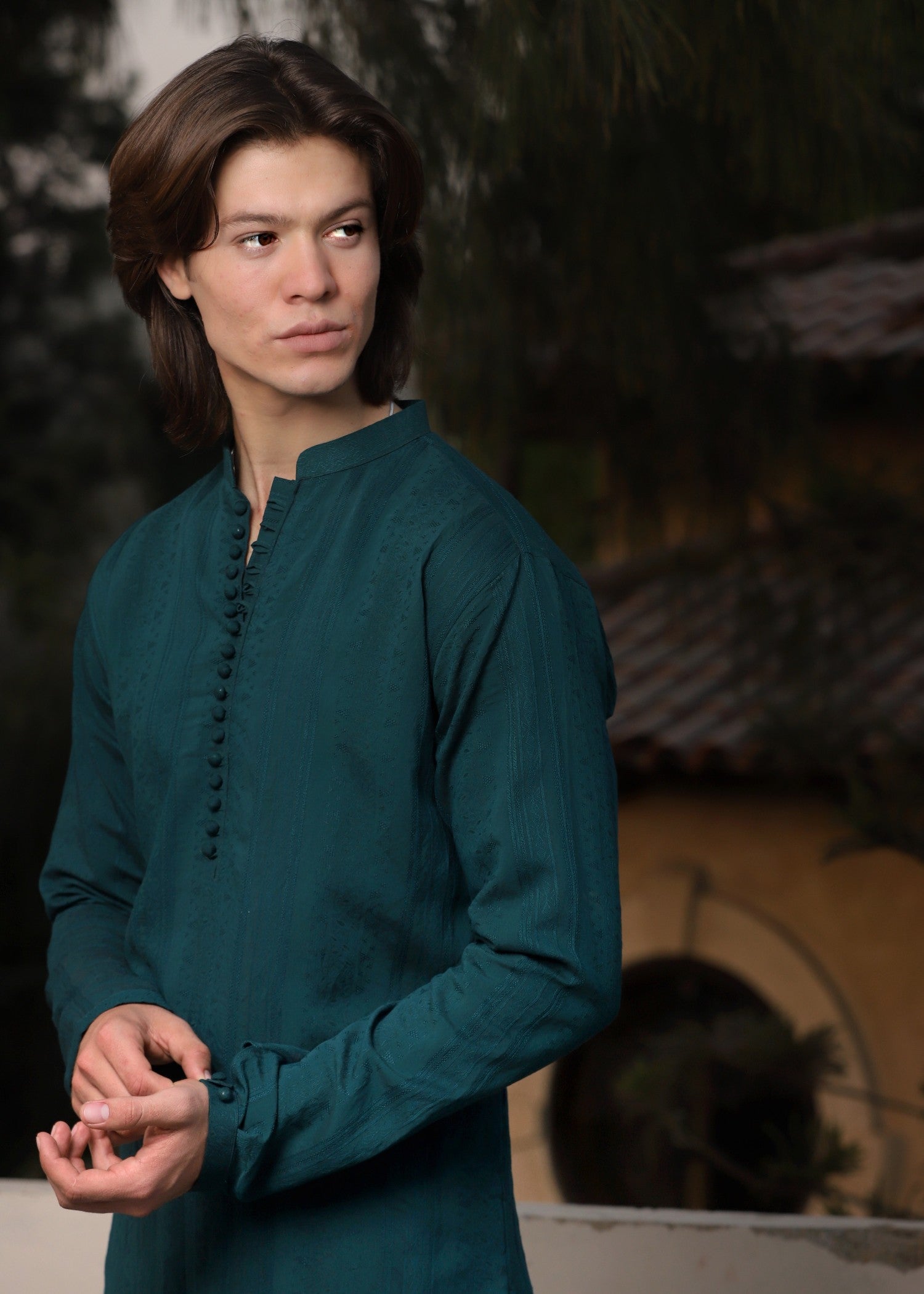 brochea jacquard Kurta in Emerald green