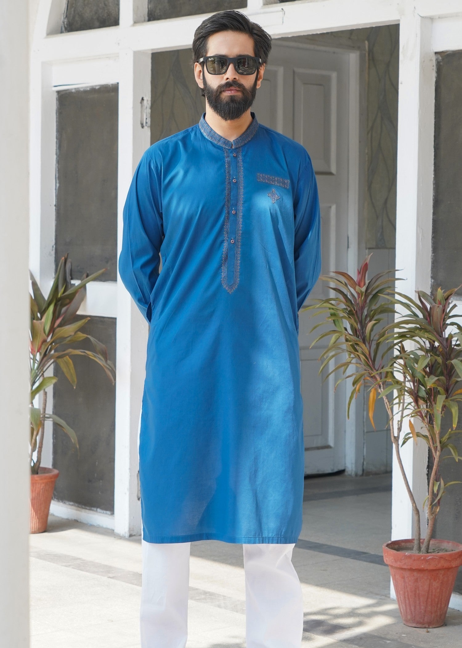cotton viscose Unstitched in Sapphire blue