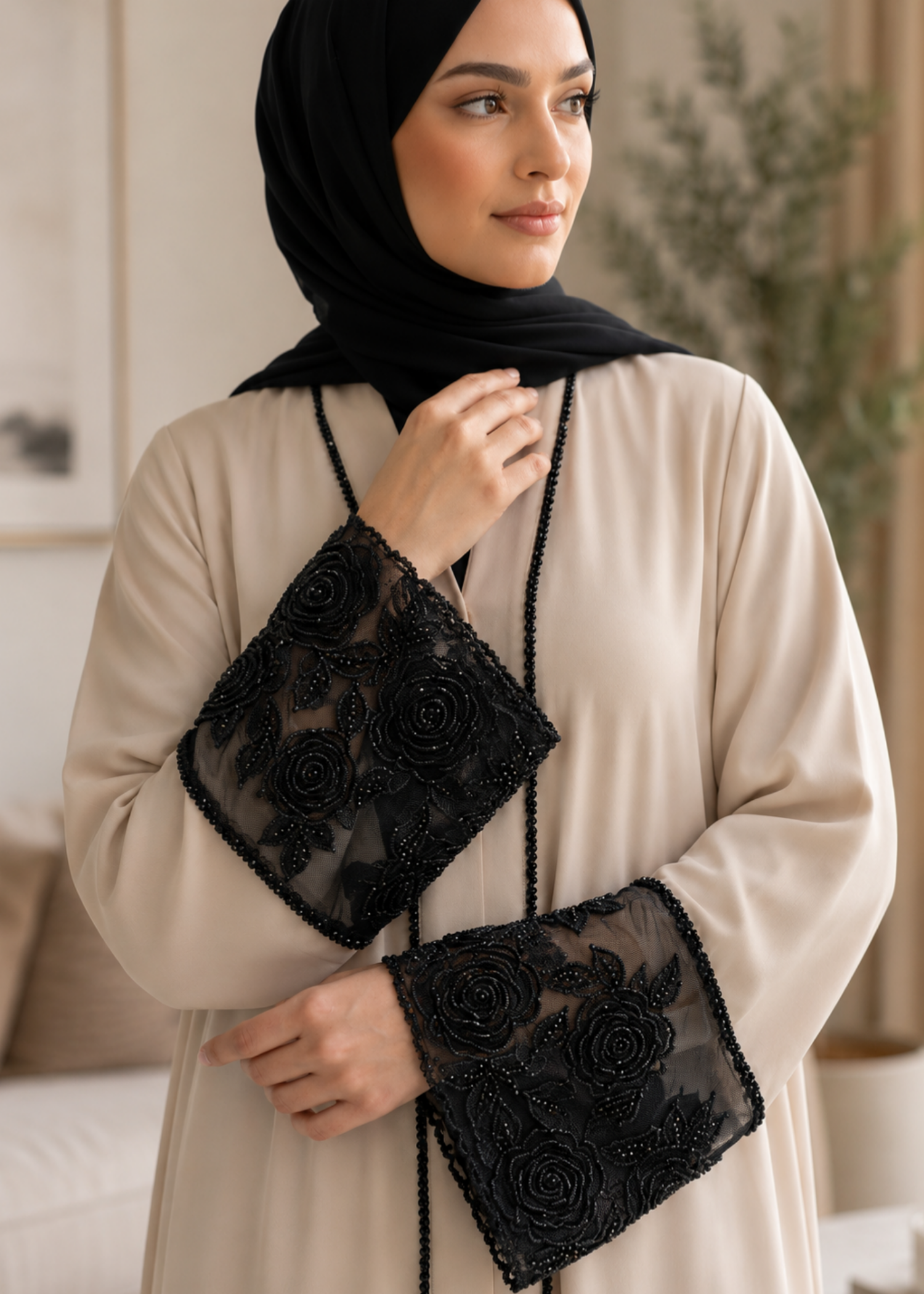 nidha blend Abaya in Beige