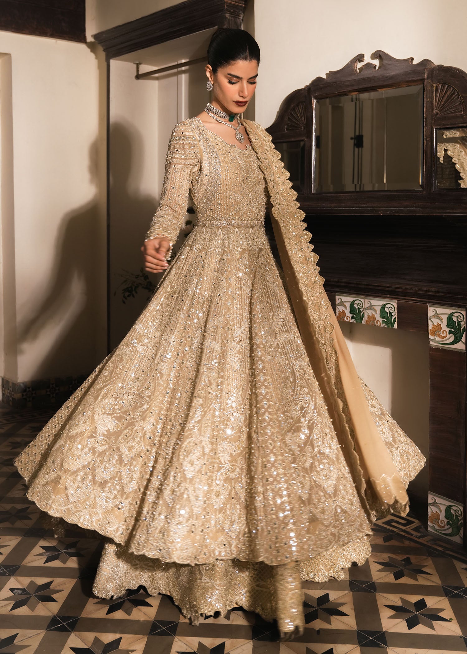 georgette chiffon Lehenga in Beige