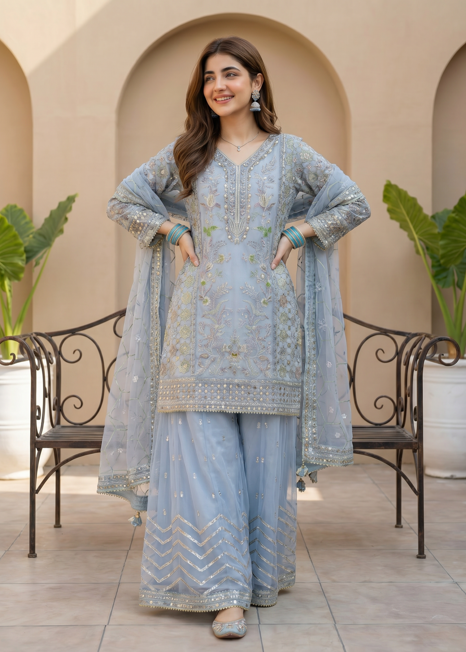 organza Sharara in Ice blue