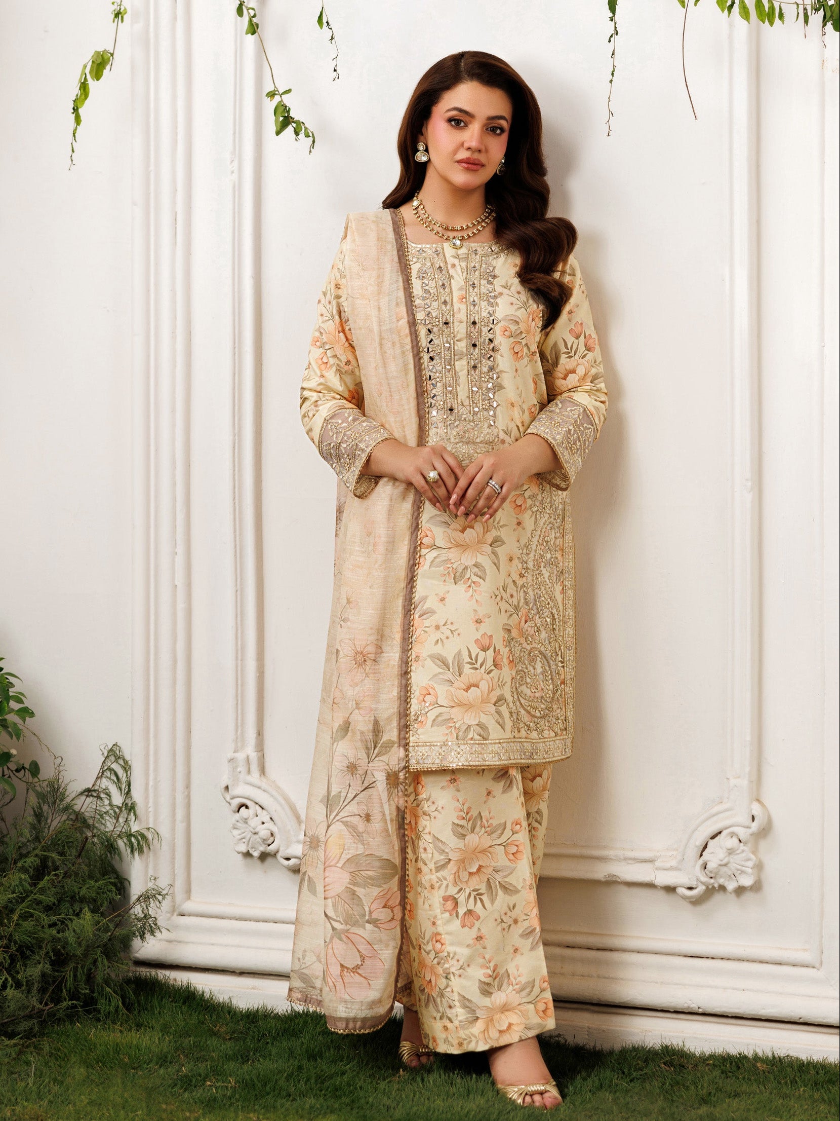 cotton dobby Kurta Set in Beige