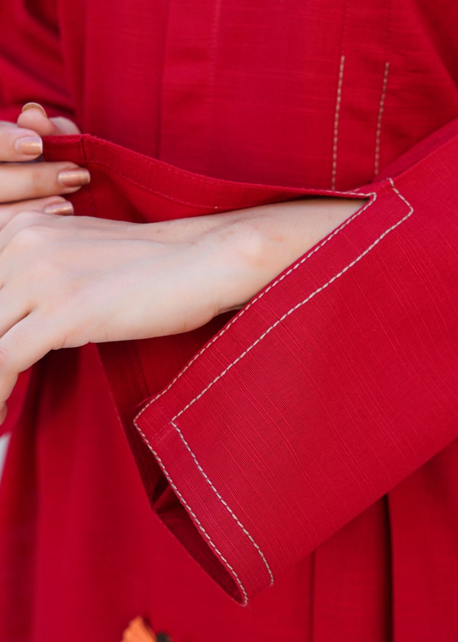slub khaddar Kurta Set in Crimson